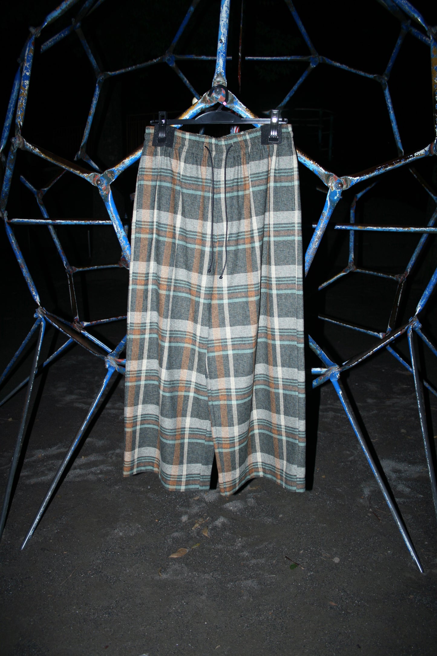 MY BEAUTIFUL LANDLET HEATHER MIX CHECKED COTTON WIDE EASY PANTS