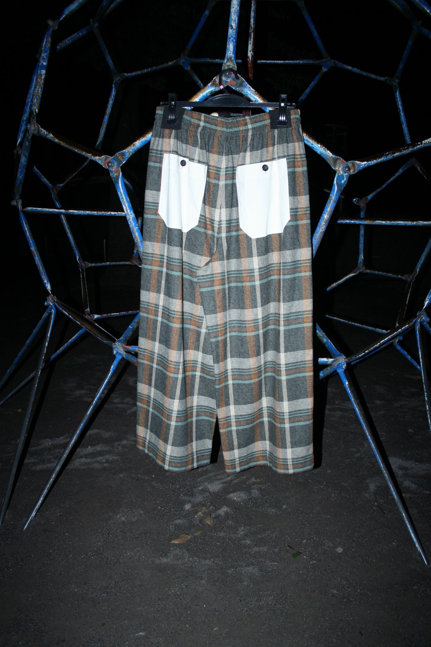 MY BEAUTIFUL LANDLET HEATHER MIX CHECKED COTTON WIDE EASY PANTS