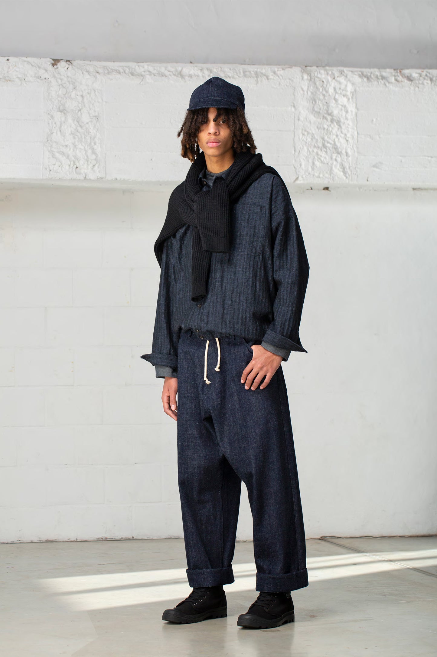 O PROJECT SOFT HERRINGBONE BOMBER SHIRT - NAVY