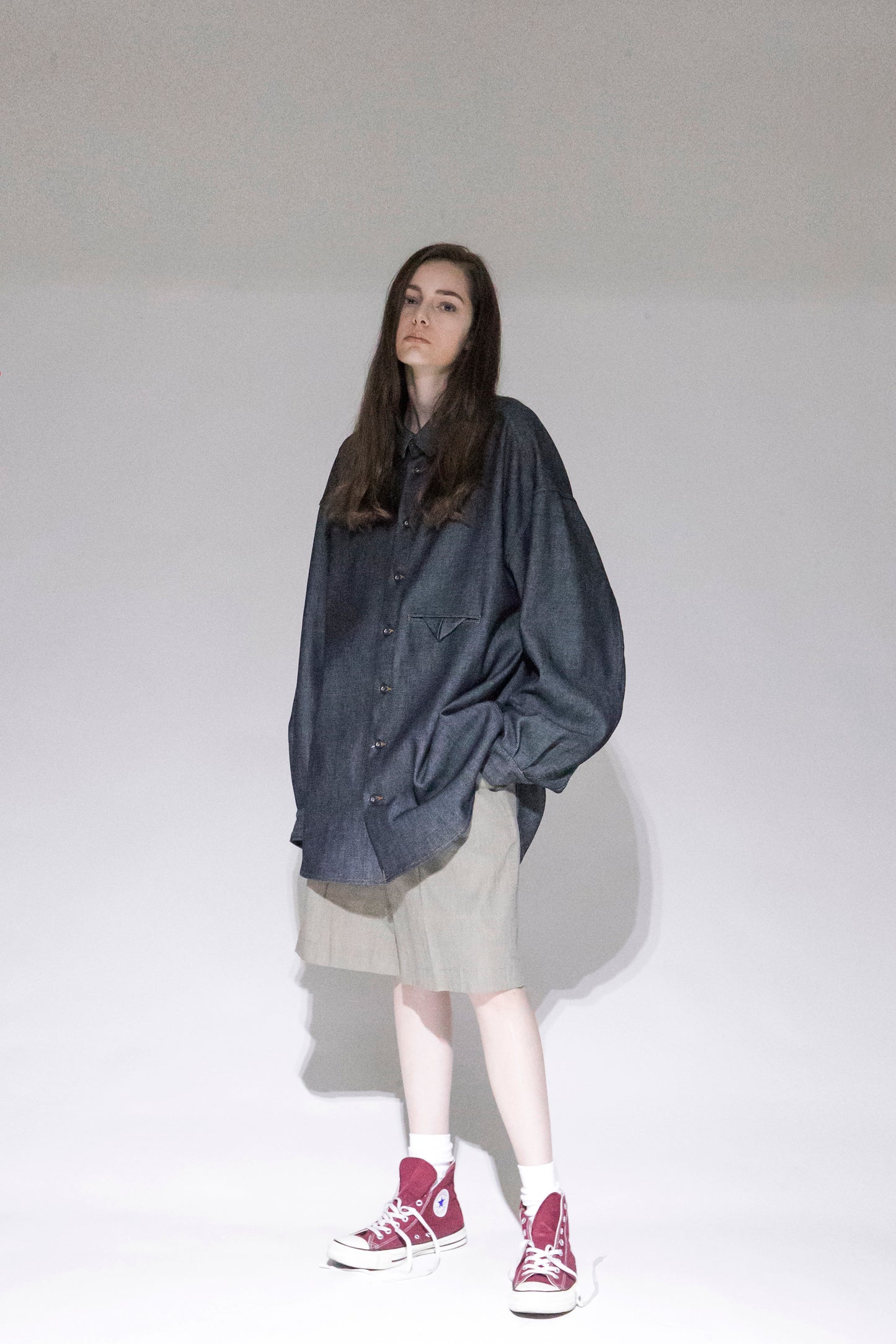 VOAAOV LOOSE DENIM SHIRT - INDIGO