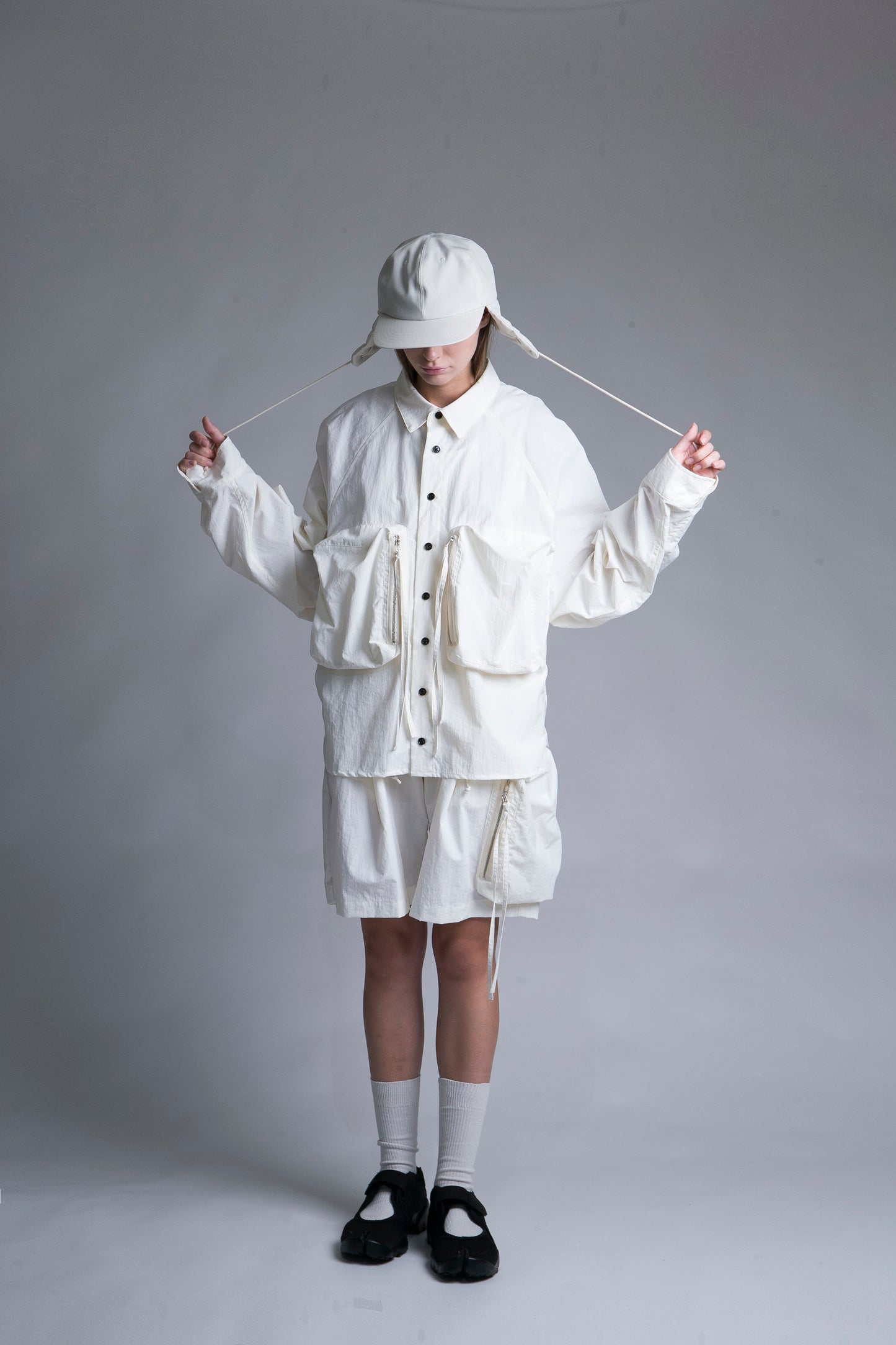 MY BEAUTIFUL LANDLET NYLON DYED TAFFETA BIG POCKET SHIRT - OFF WHITE