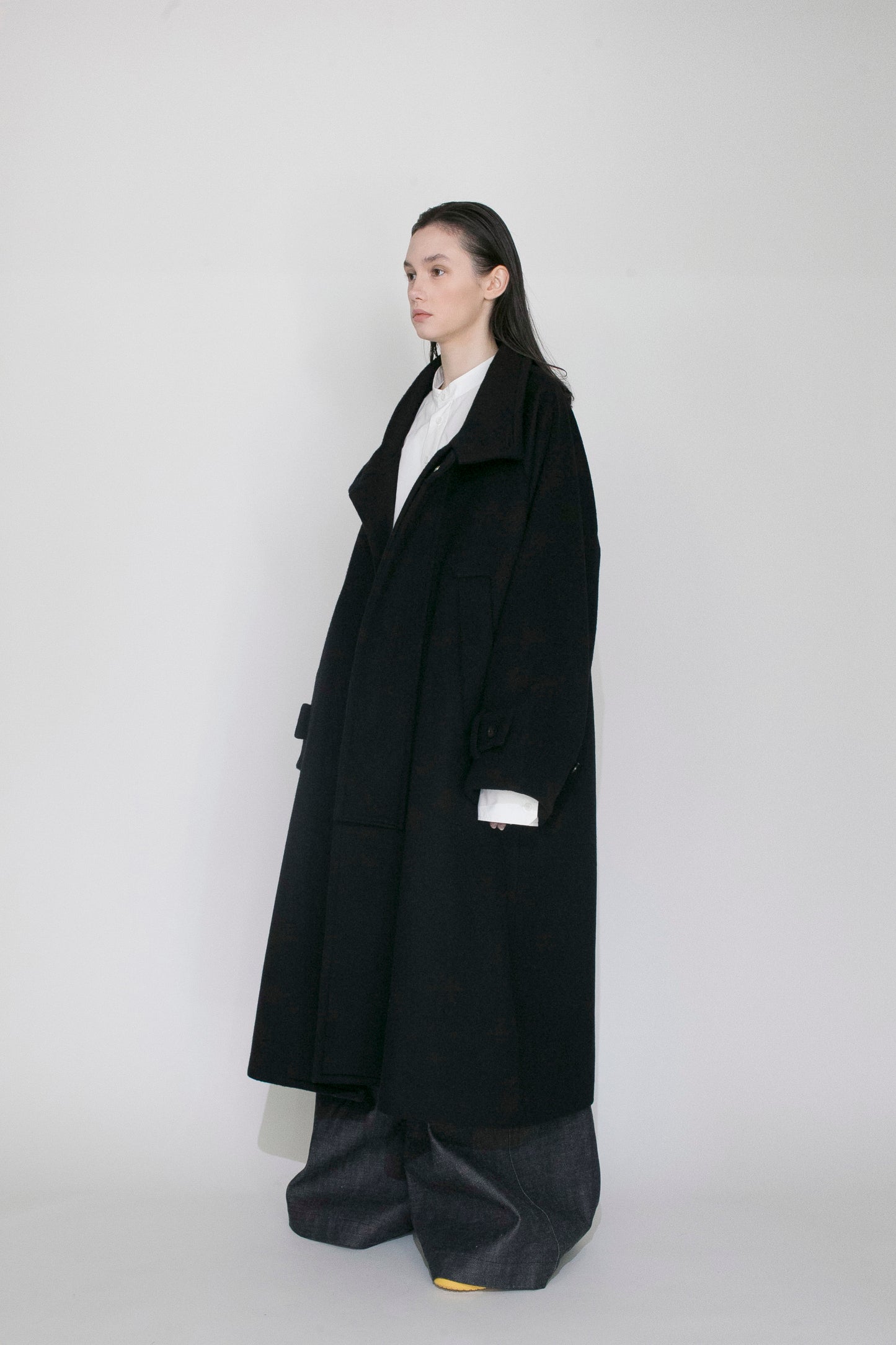 VOAAOV S100 WOOL BEAVER LONG COAT - BLACK