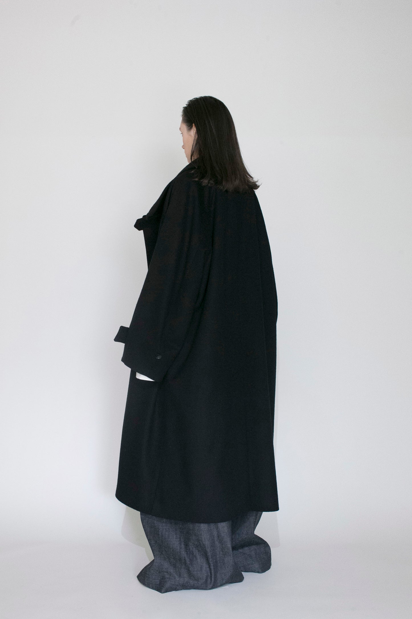 VOAAOV S100 WOOL BEAVER LONG COAT - BLACK