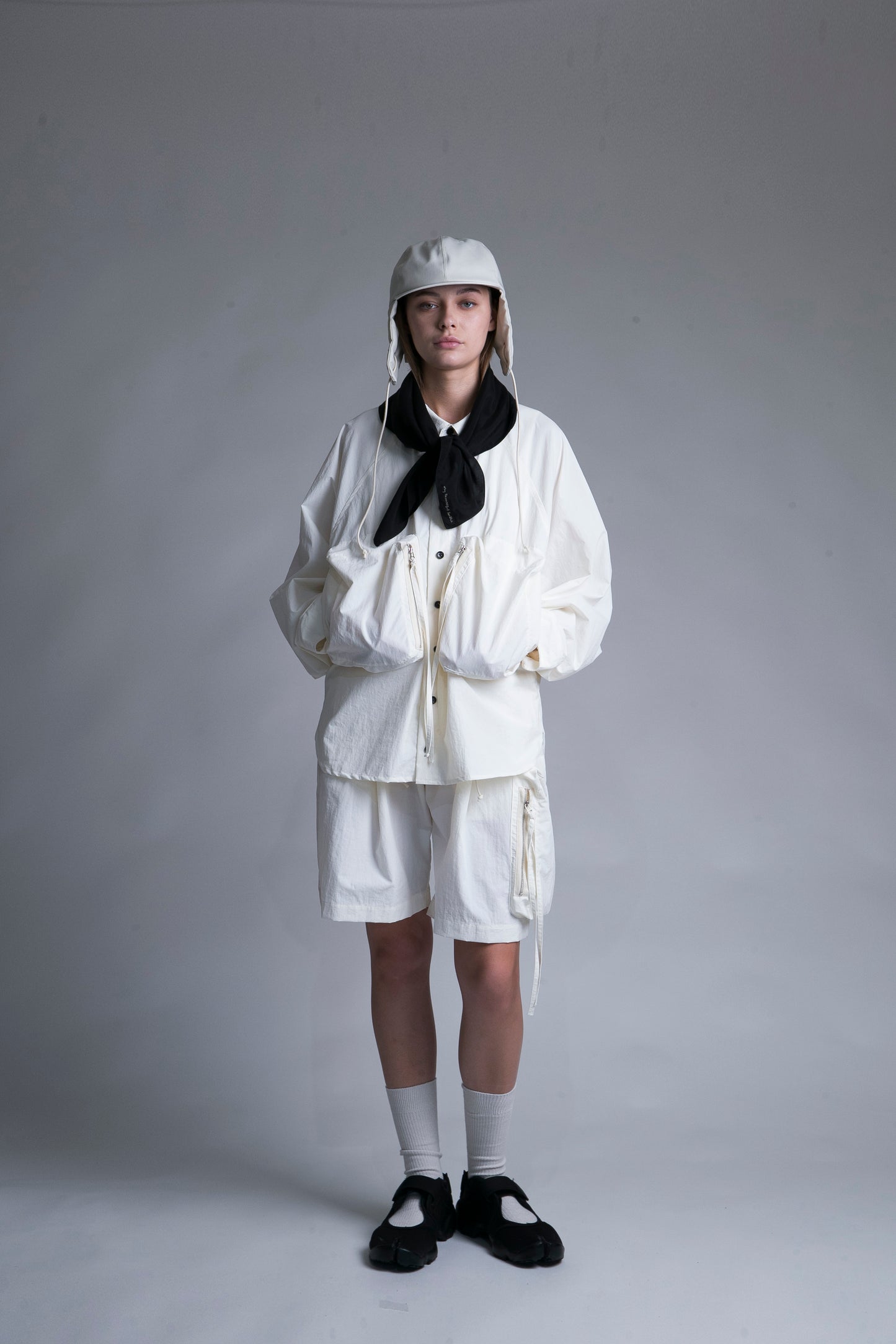 MY BEAUTIFUL LANDLET NYLON DYED TAFFETA BIG POCKET SHIRT - OFF WHITE