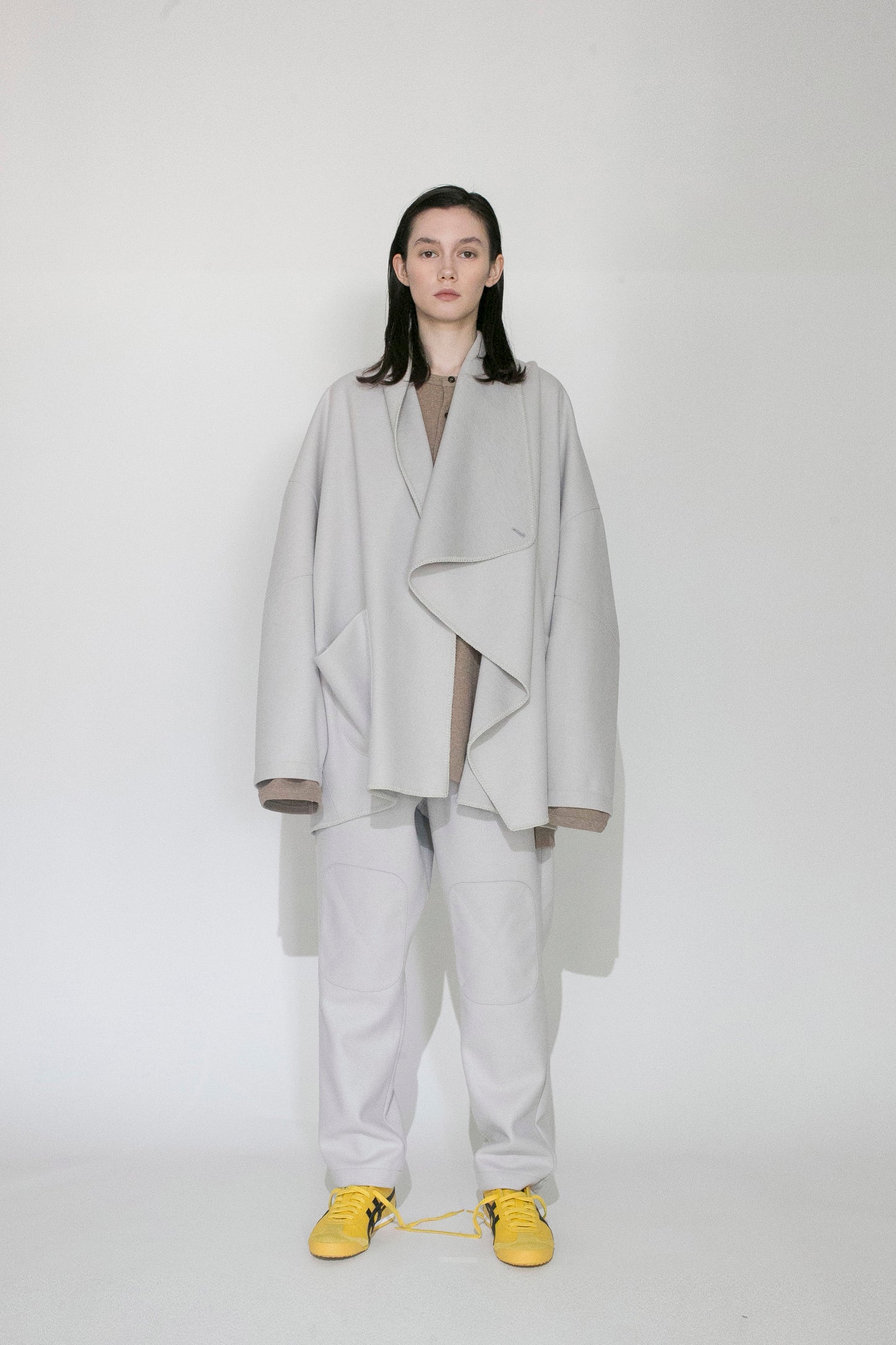 VOAAOV HYBRID RELUX JERJEY CARDIGAN - LIGHT GRAY