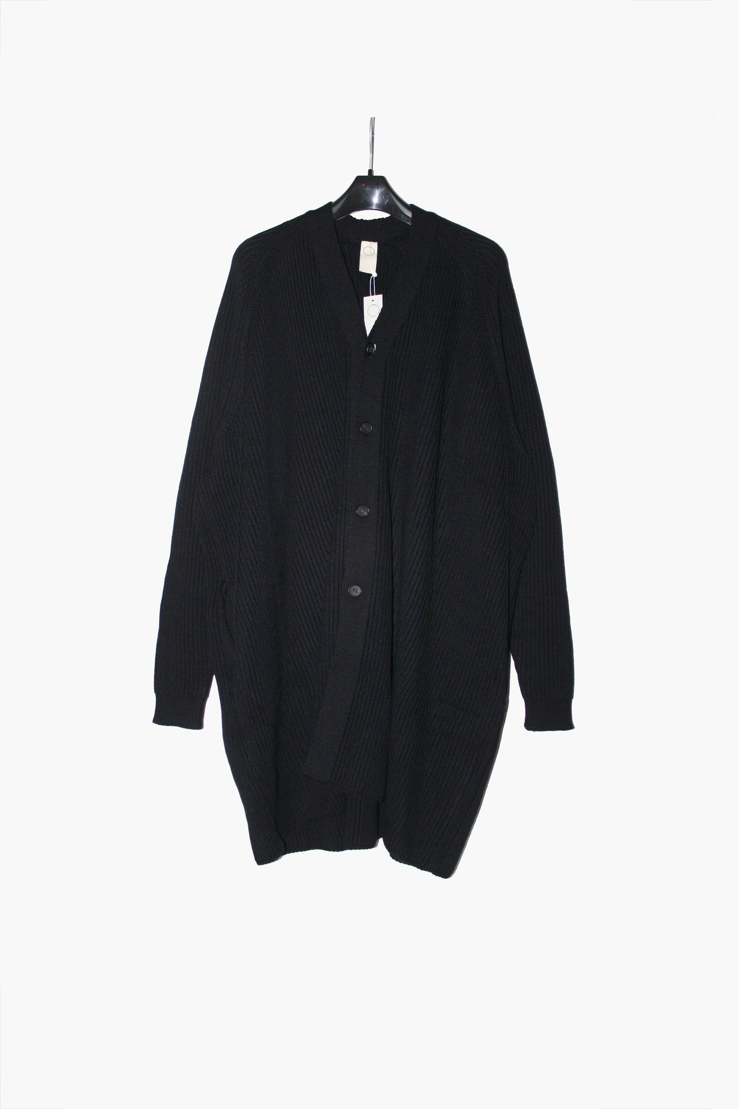 O PROJECT FINE MERINO WOOL KNITTED CARDIGAN COAT - BLACK