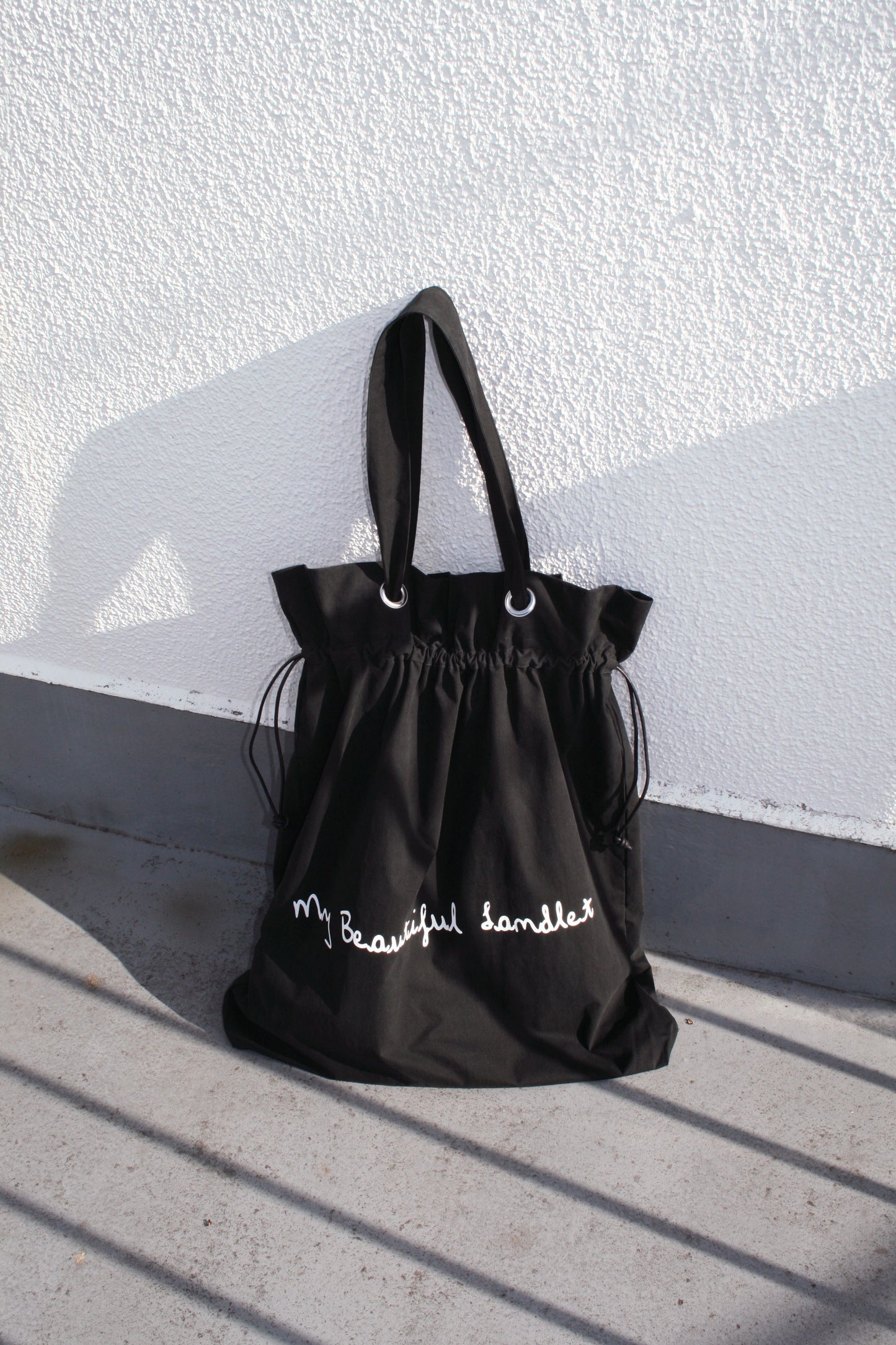 MY BEAUTIFUL LANDLET COTTON NYLON BIO PEACH TOTE BAG - BLACK
