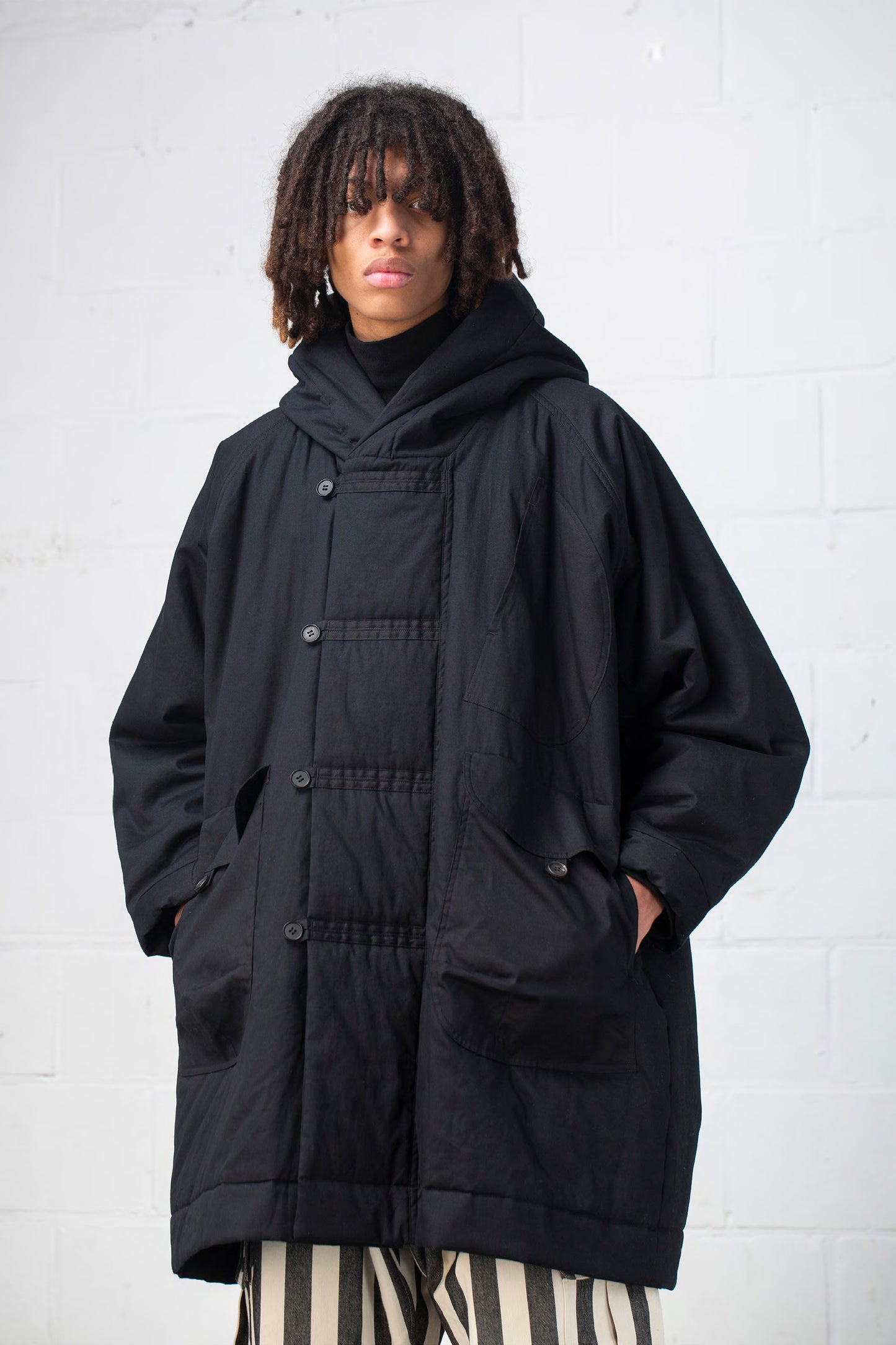 O PROJECT WATER-REPELLENT PADDED POPLIN HOODED DUFFLE COAT - BLACK