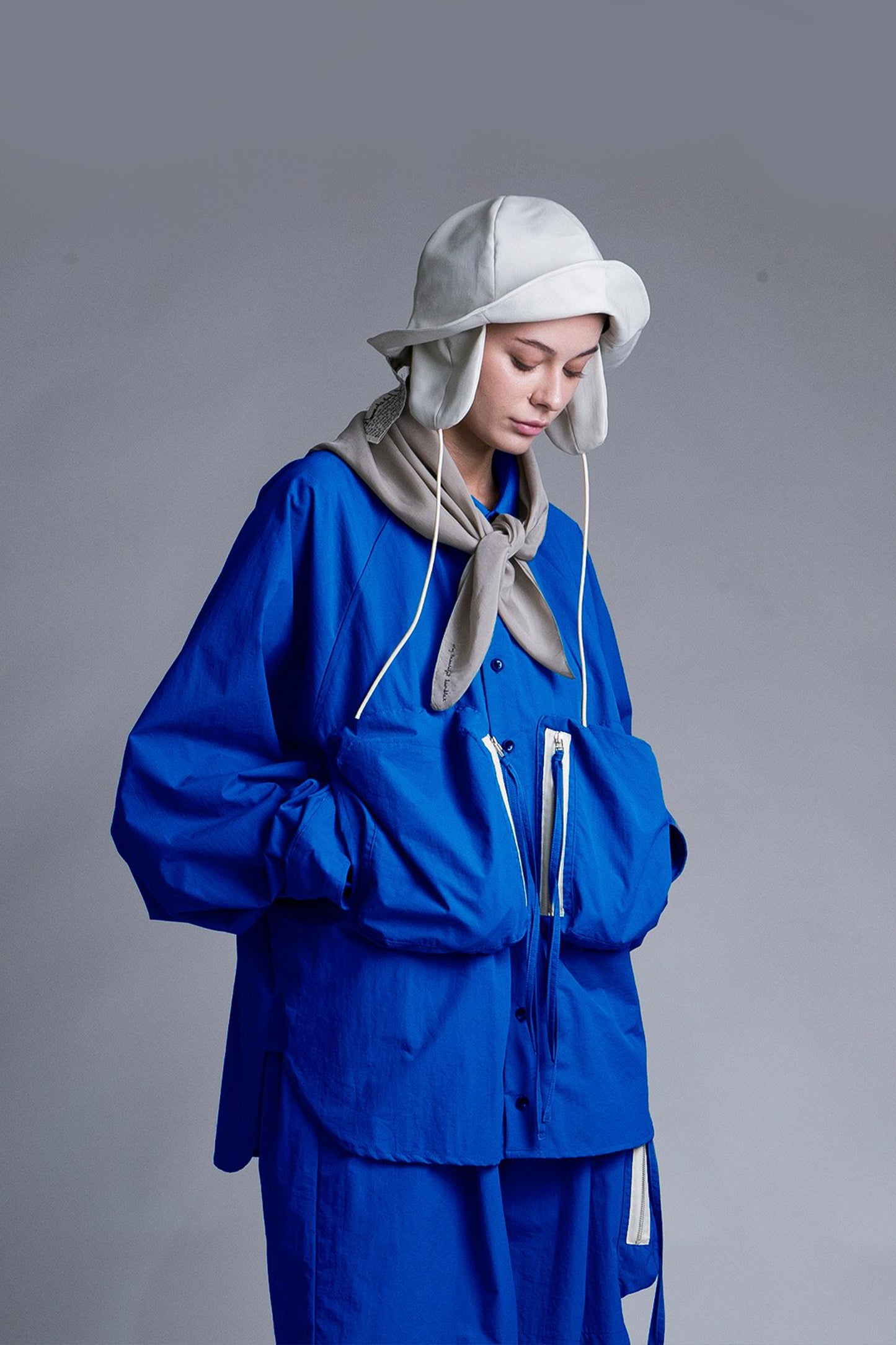 MY BEAUTIFUL LANDLET NYLON DYED TAFFETA BIG POCKET SHIRT - BLUE