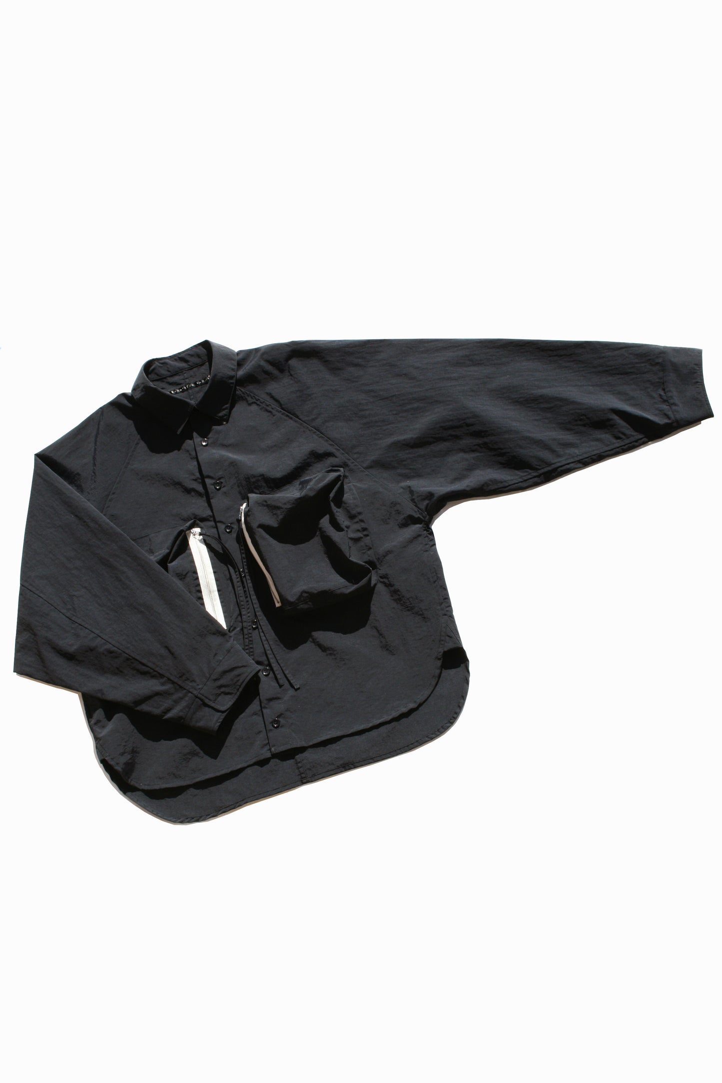 MY BEAUTIFUL LANDLET NYLON DYED TAFFETA BIG POCKET SHIRT - BLACK
