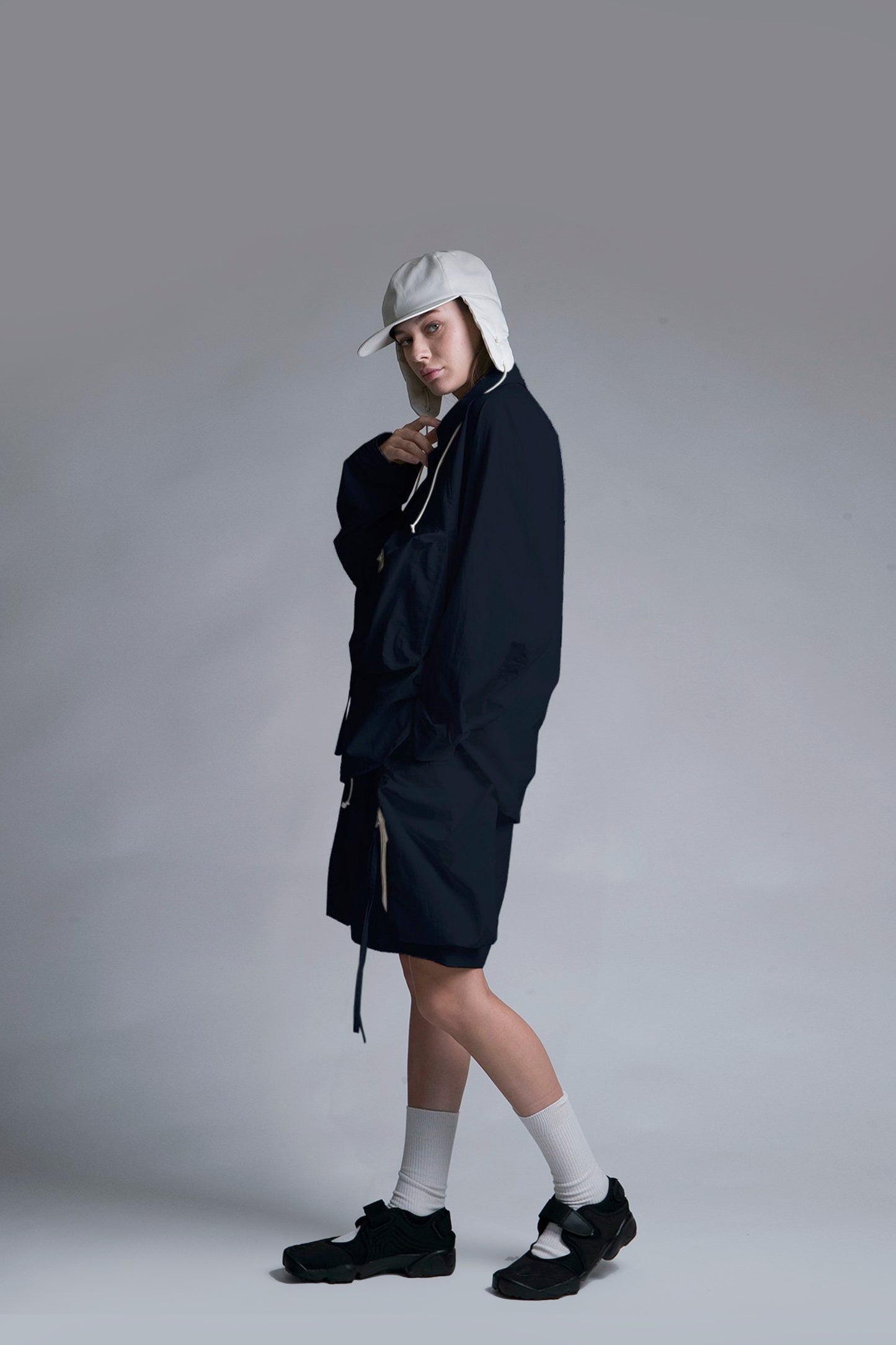 MY BEAUTIFUL LANDLET NYLON DYED TAFFETA BIG POCKET SHIRT - BLACK