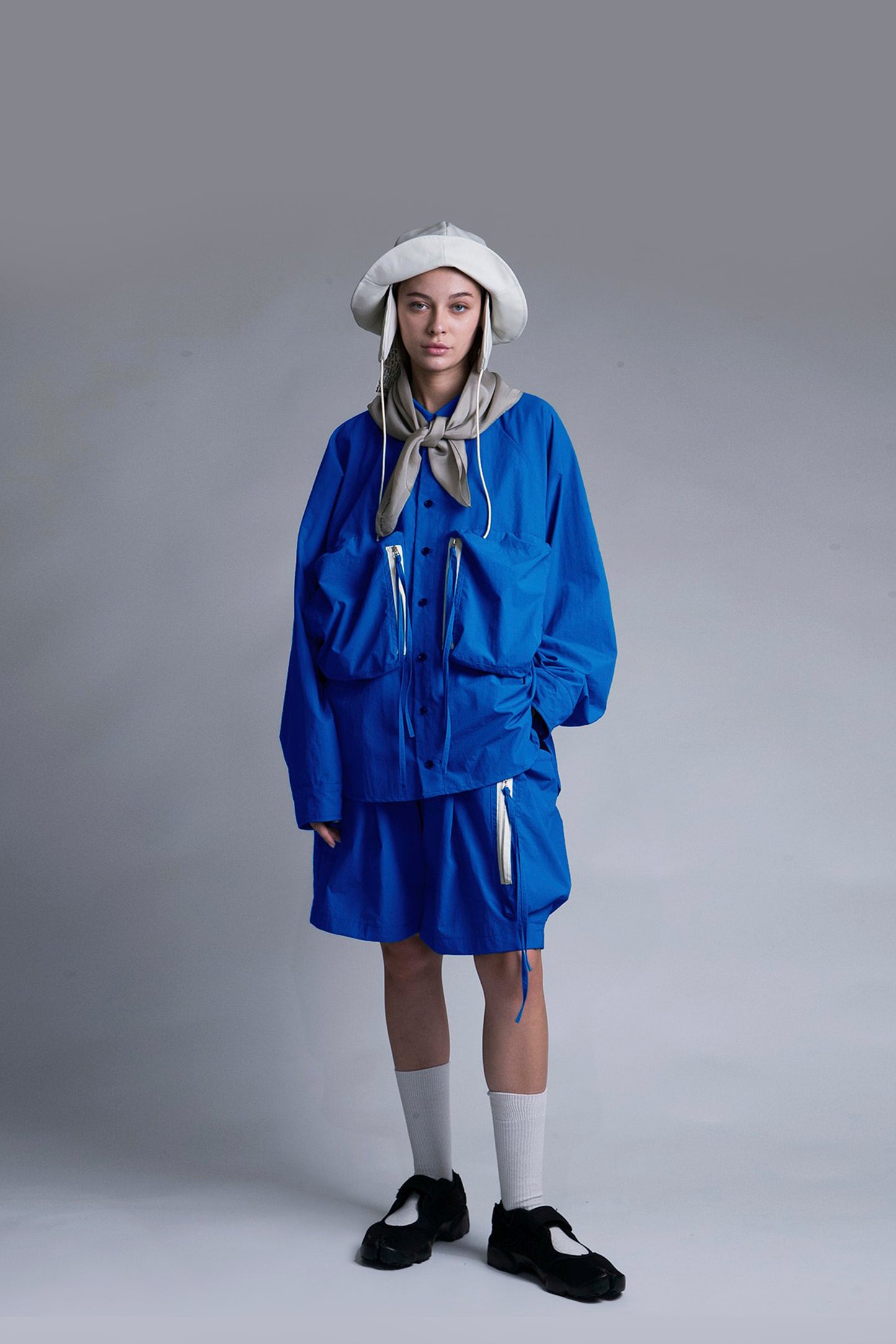 MY BEAUTIFUL LANDLET NYLON DYED TAFFETA BIG POCKET SHIRT - BLUE