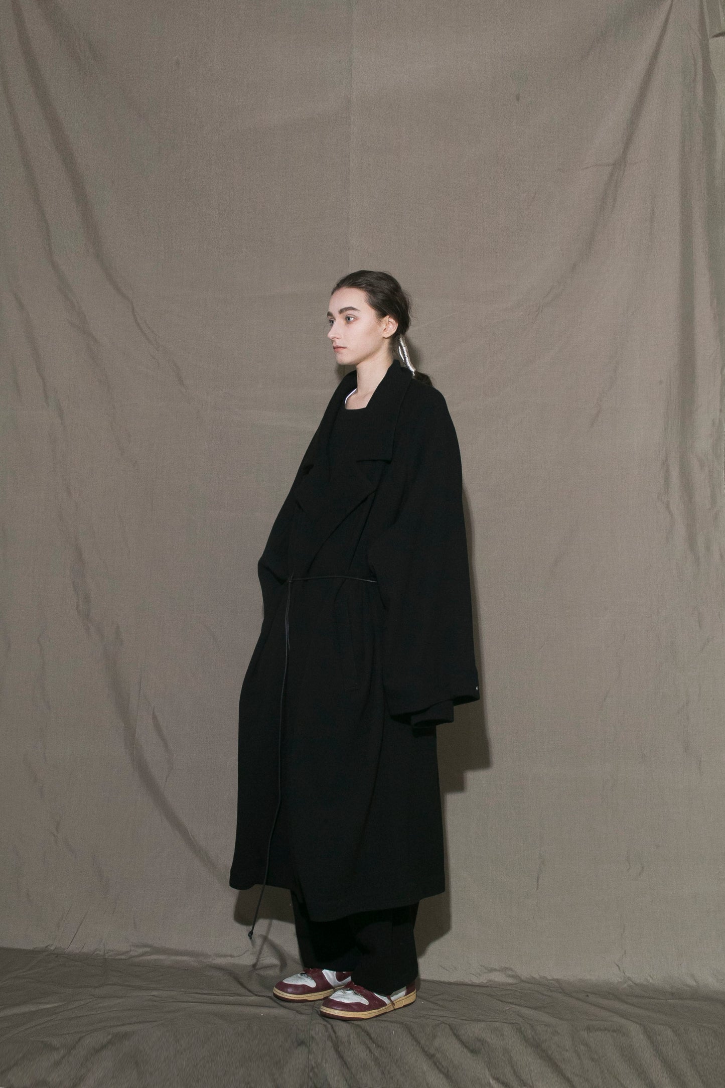 MY BEAUTIFUL LANDLET RECYCLED MELANGE WOOL KNIT LONG COAT - BLACK