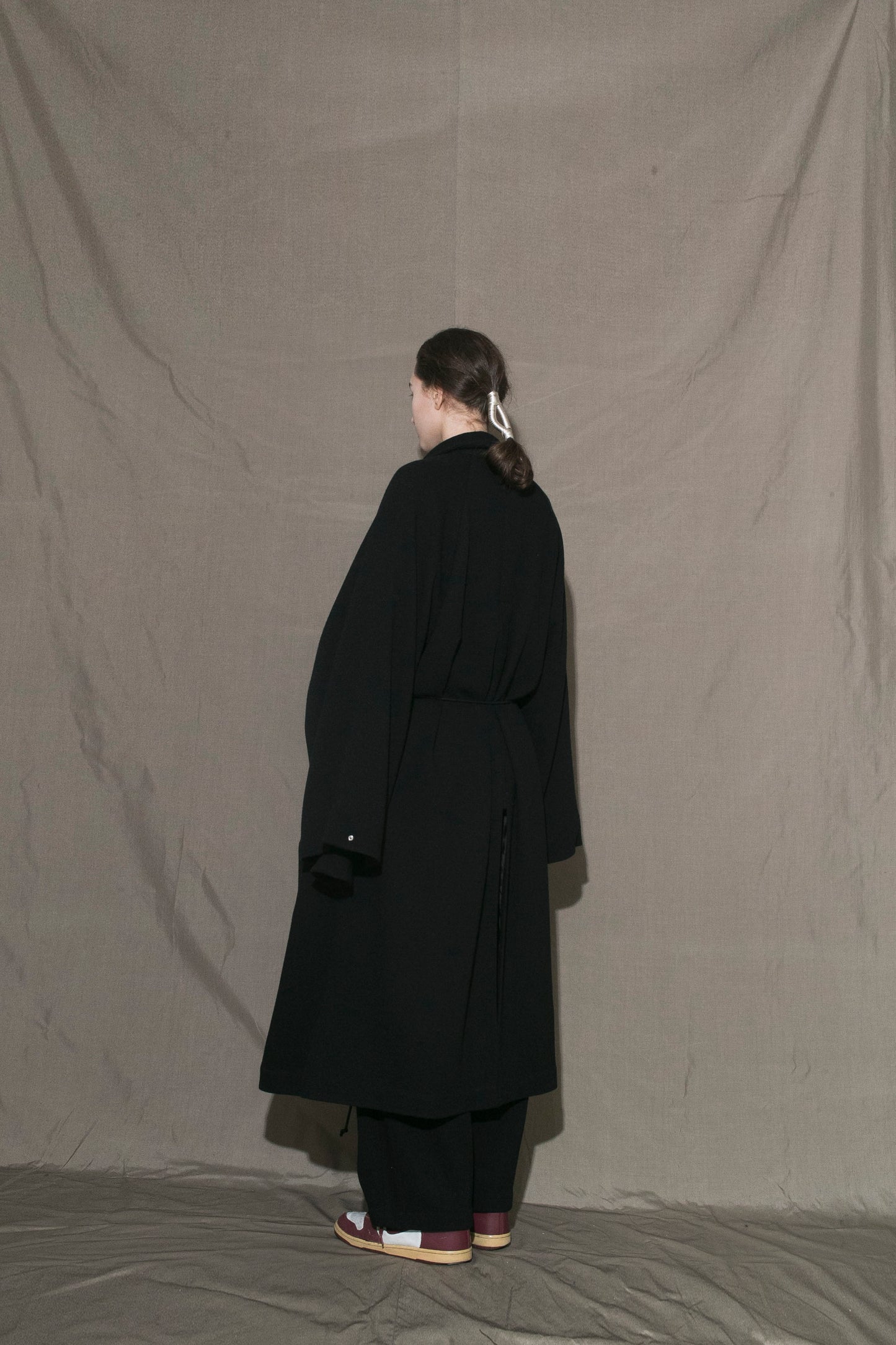 MY BEAUTIFUL LANDLET RECYCLED MELANGE WOOL KNIT LONG COAT - BLACK