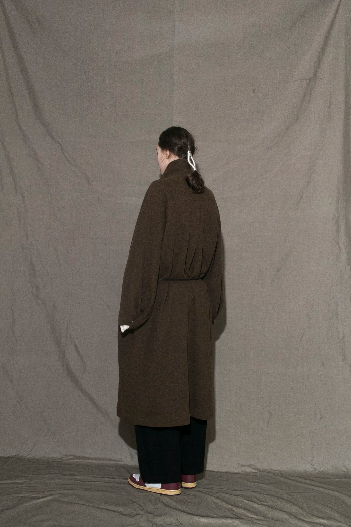 MY BEAUTIFUL LANDLET RECYCLED MELANGE WOOL KNIT LONG COAT - BROWN