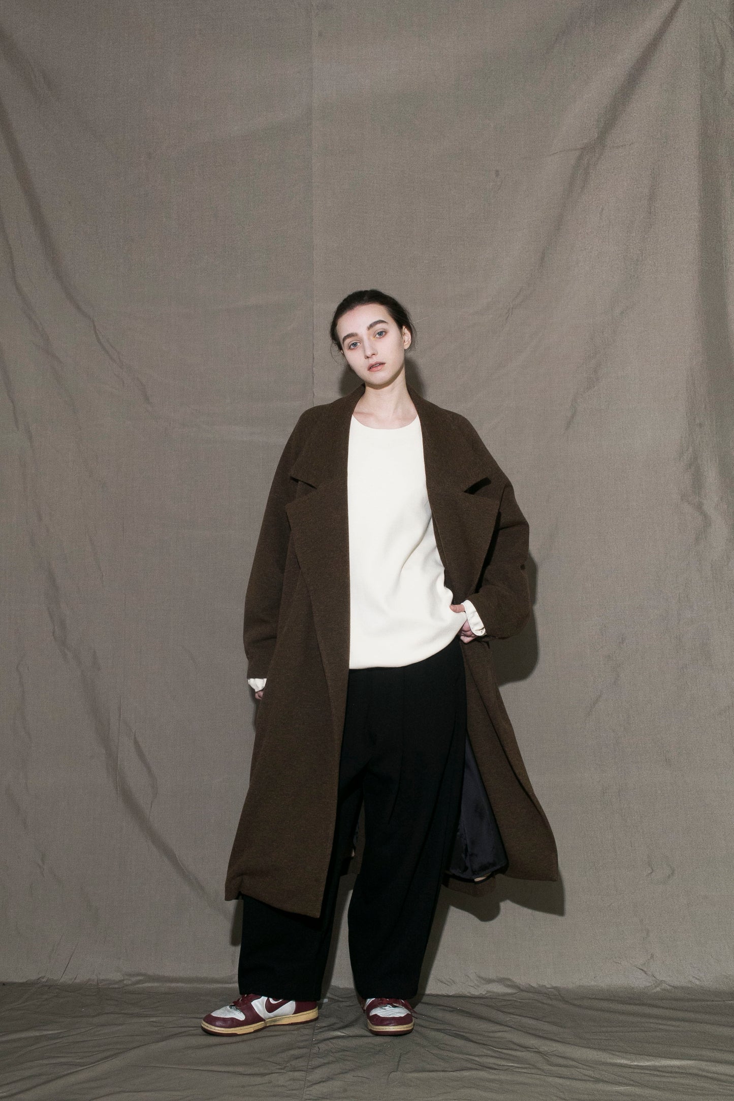 MY BEAUTIFUL LANDLET RECYCLED MELANGE WOOL KNIT LONG COAT - BROWN