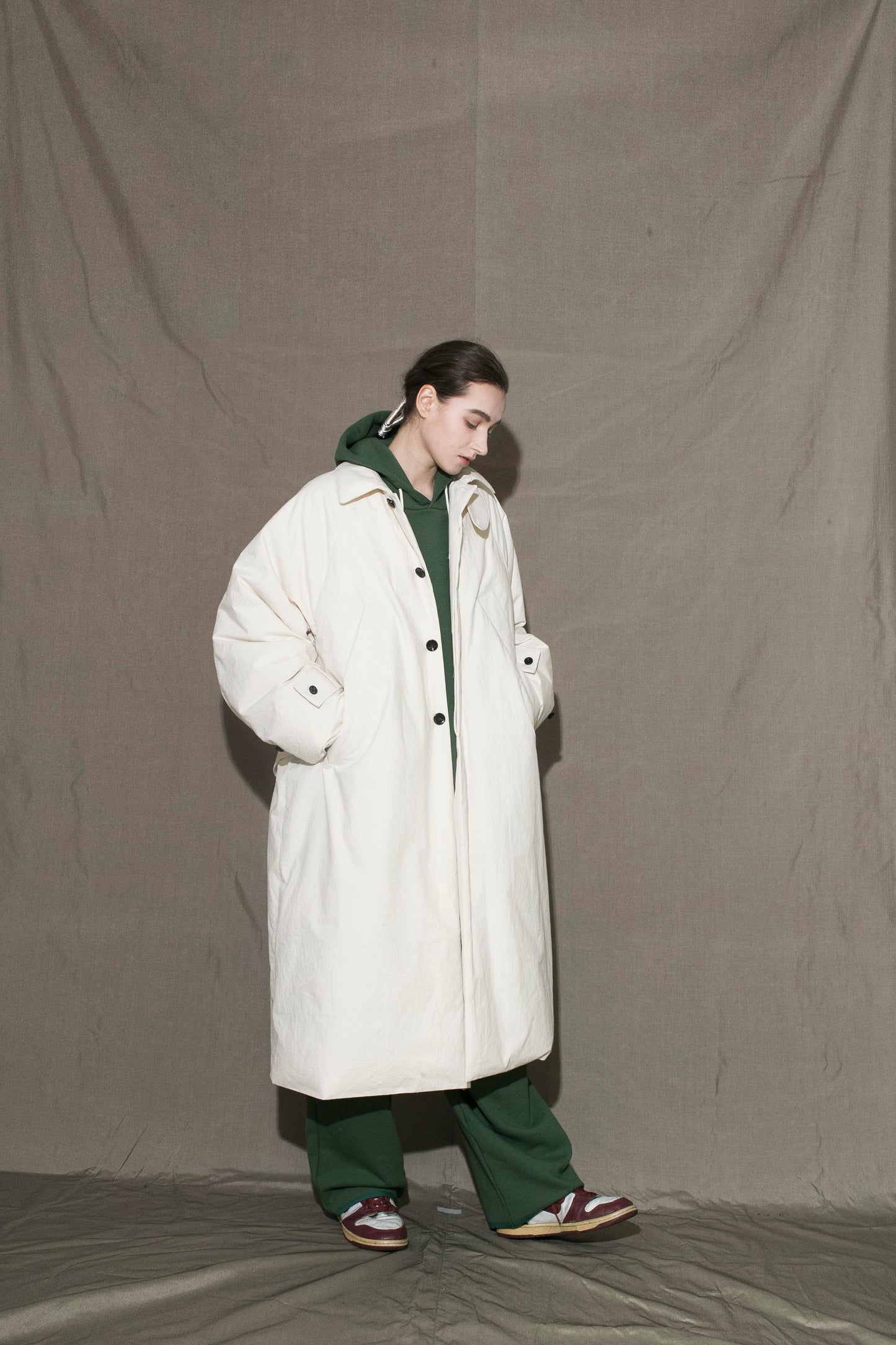 MY BEAUTIFUL LANDLET ANTIQUE FINISH COTTON KAWADA DOWN LONG COAT - KINARI