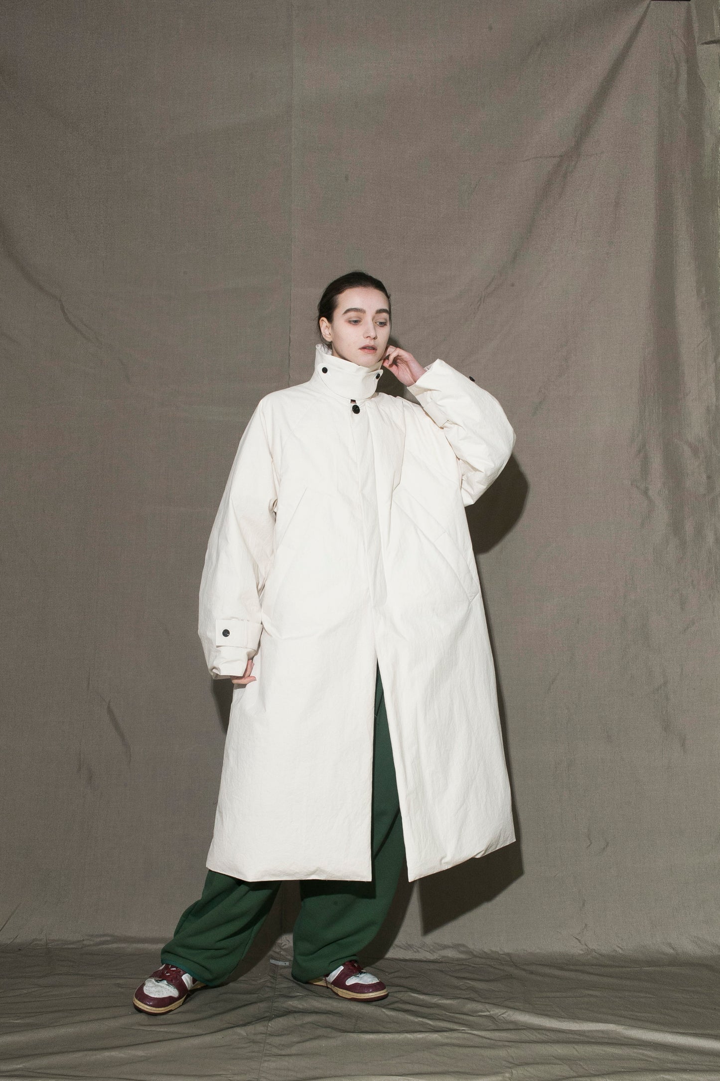 MY BEAUTIFUL LANDLET ANTIQUE FINISH COTTON KAWADA DOWN LONG COAT - KINARI