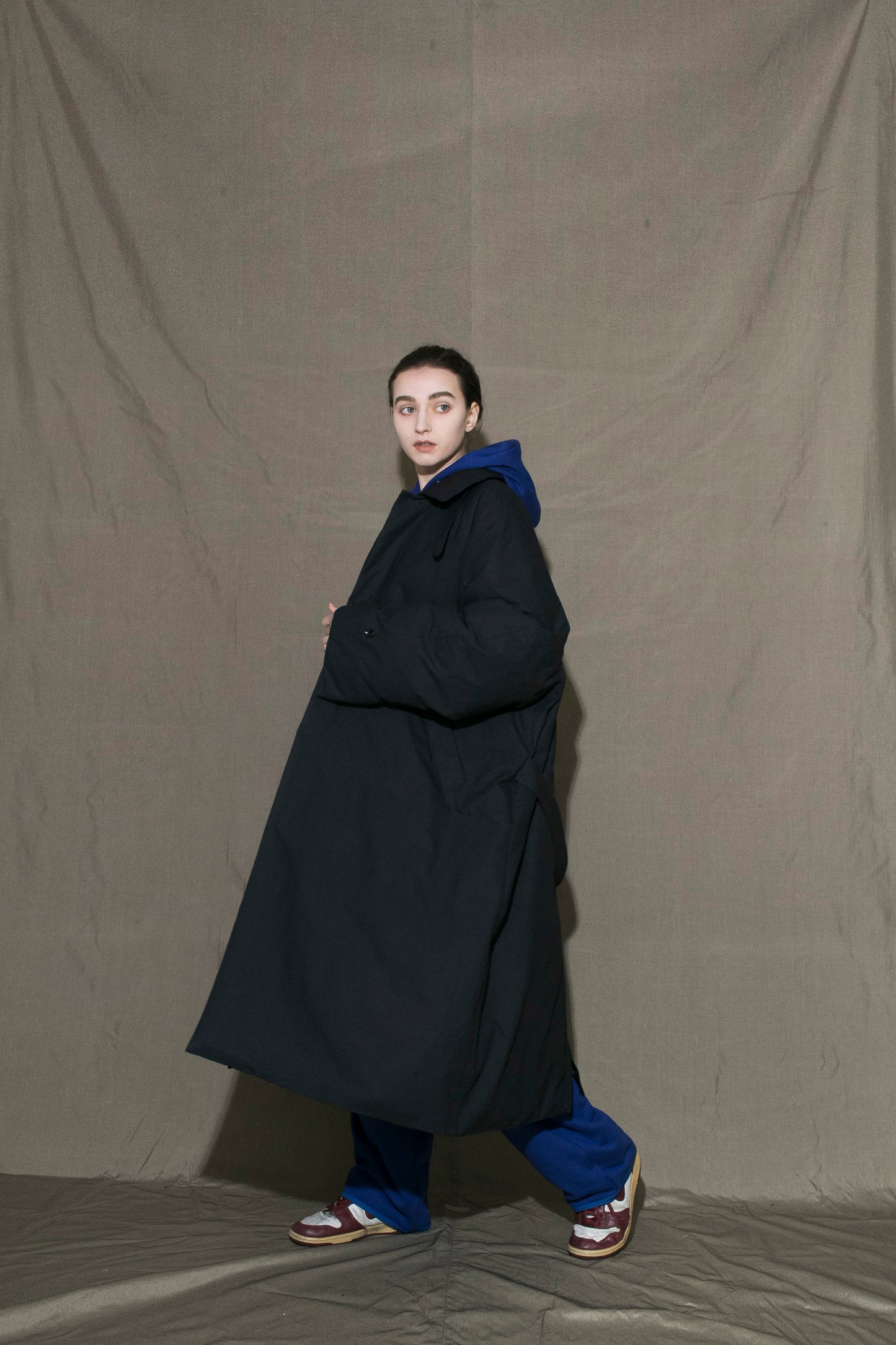 MY BEAUTIFUL LANDLET ANTIQUE FINISH COTTON KAWADA DOWN LONG COAT - NAVY