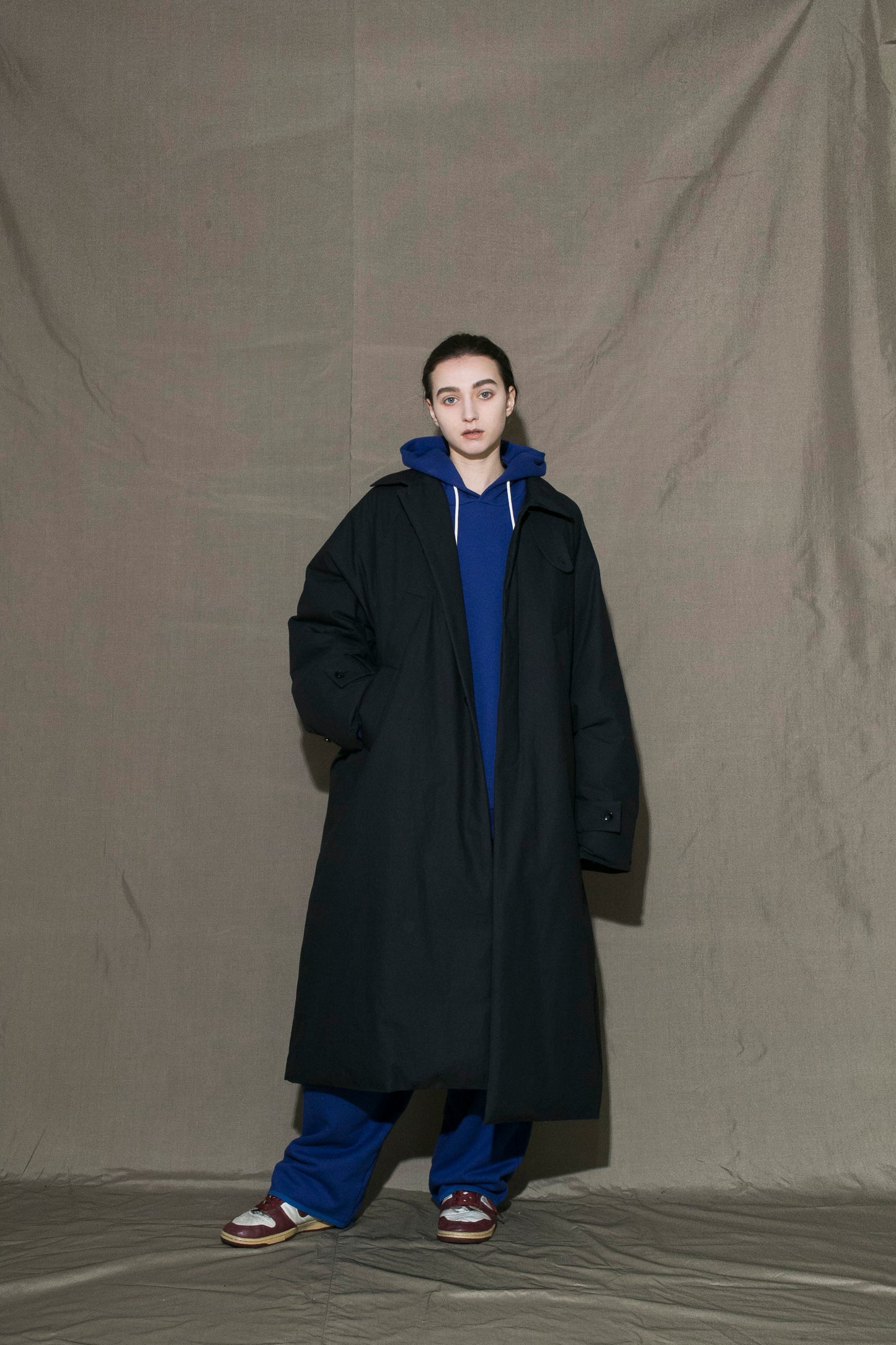 MY BEAUTIFUL LANDLET ANTIQUE FINISH COTTON KAWADA DOWN LONG COAT - NAVY