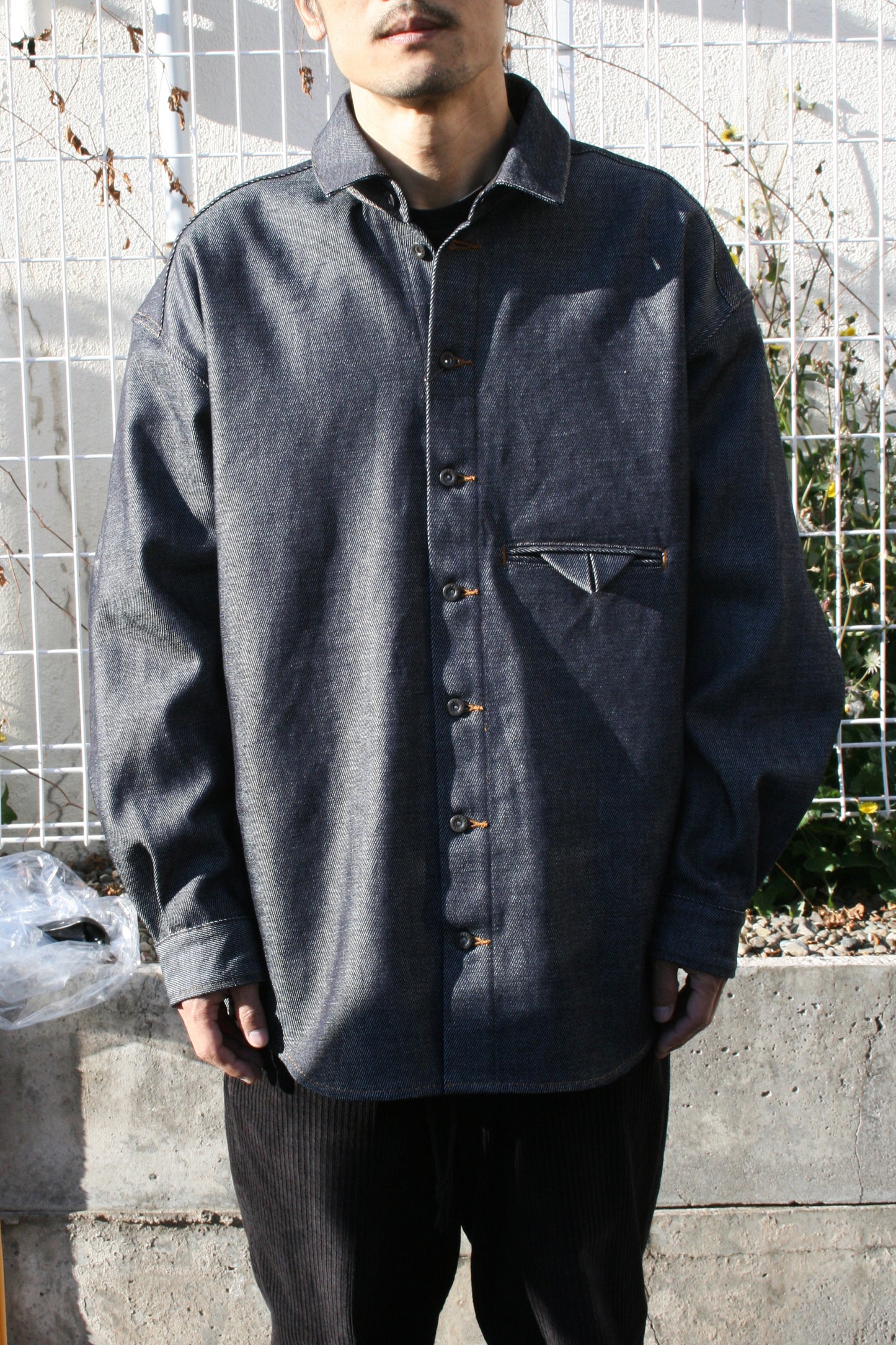 VOAAOV LOOSE DENIM SHIRT - INDIGO