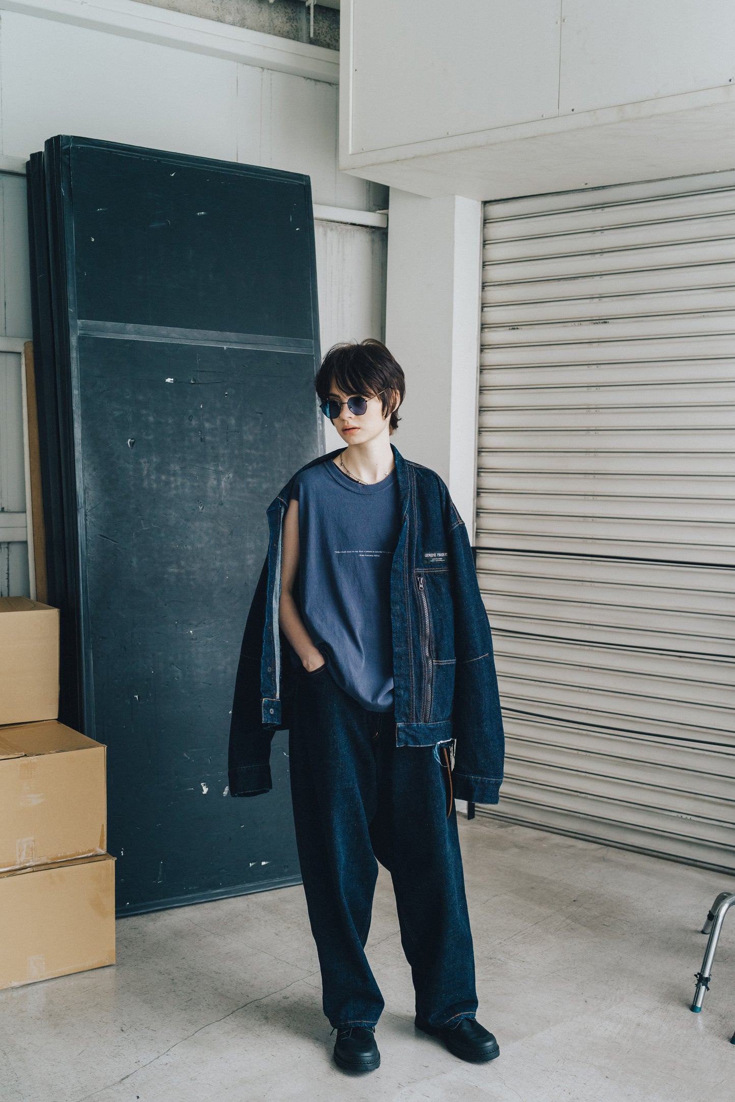 ESSAY FOLD COLLAR DENIM JACKET - INDIGO
