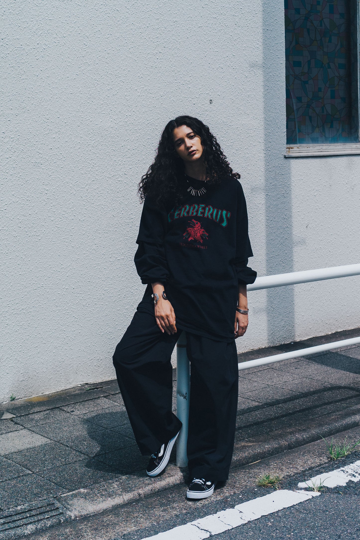 ESSAY LAYERED OVERSIZE LONG T-SHIRT - CERBERUS HOUNDS OF HELL