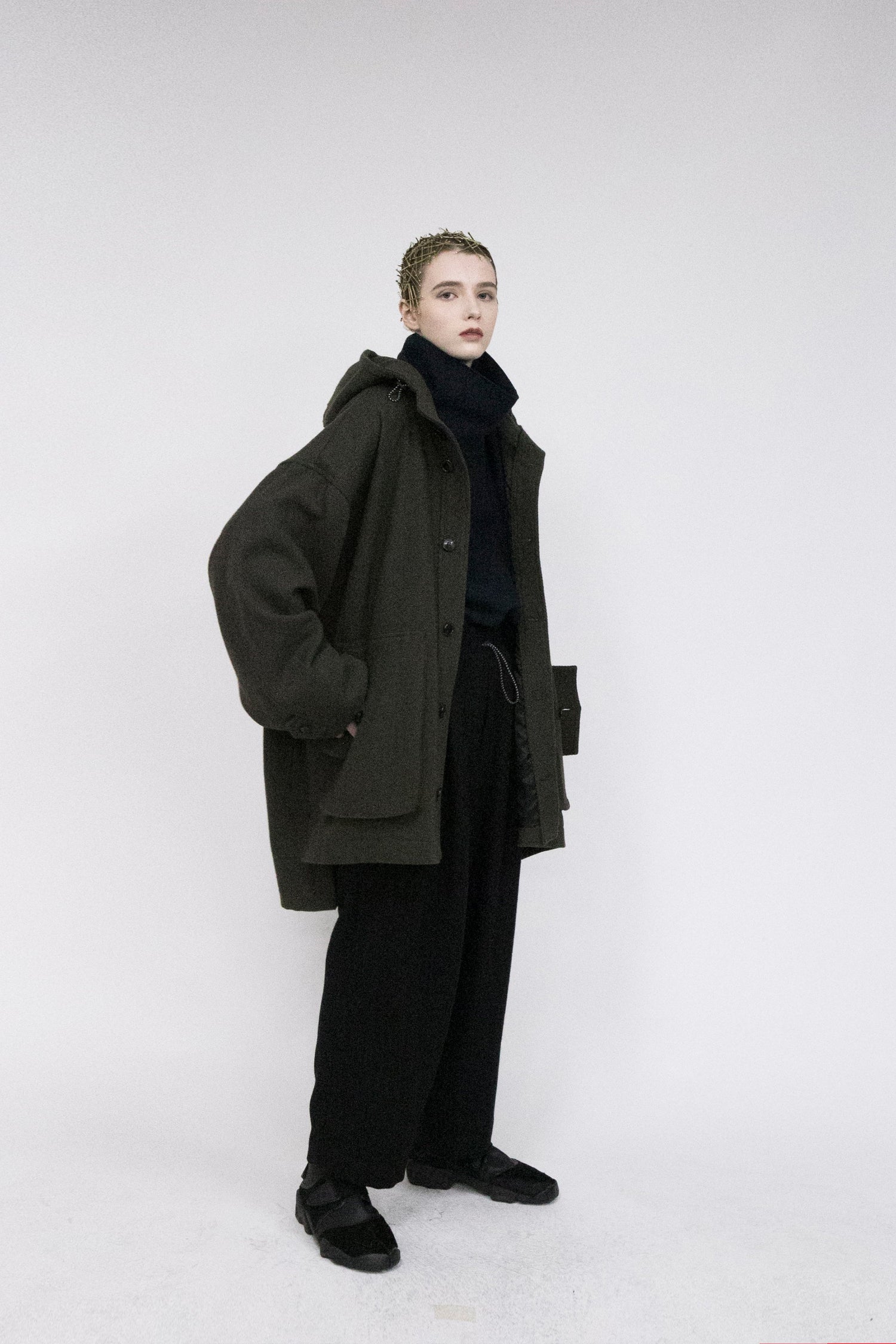21AW, VOMP-G81, VOAAOV YABURE OIL CUT WOOL HOOD BLOUSON - BLACK / OLIVE, VOAAOV (ヴォアーブ) を取扱う正規通販ストアTOYASIDO。