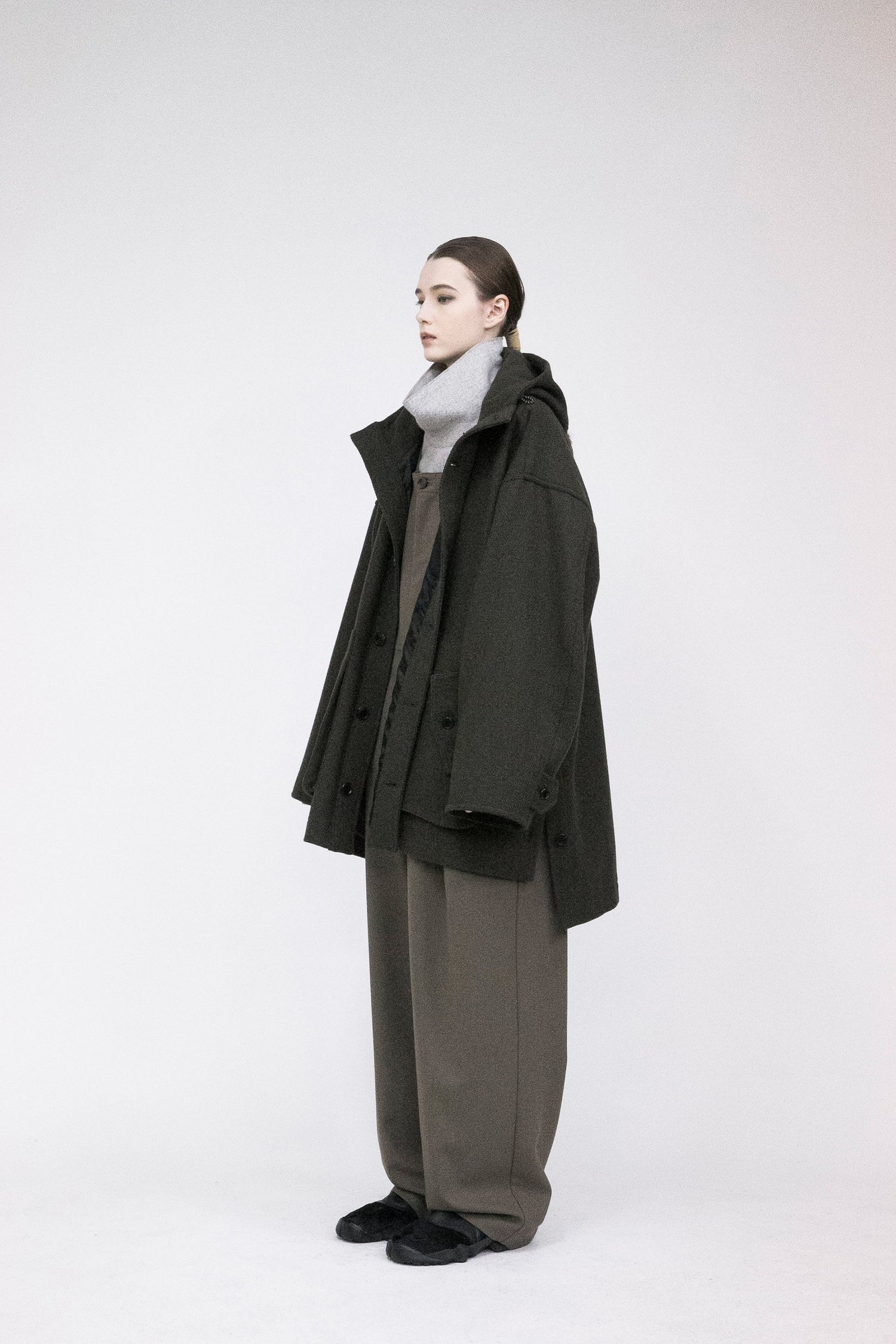 21AW, VOMP-G81, VOAAOV YABURE OIL CUT WOOL HOOD BLOUSON - BLACK / OLIVE, VOAAOV (ヴォアーブ) を取扱う正規通販ストアTOYASIDO。