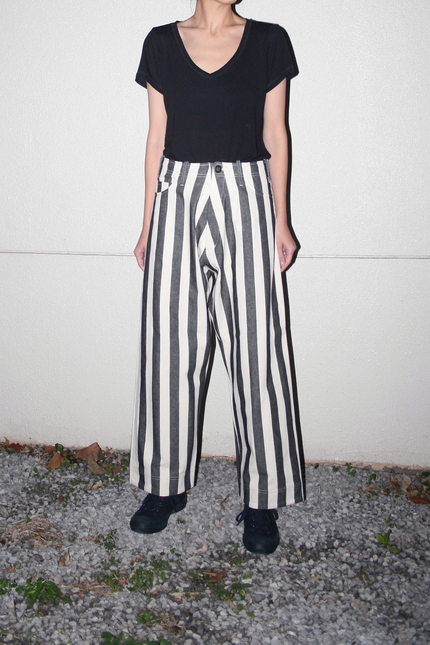 O PROJECT BOLD STRIPED DENIM TROUSERS - KINARI×BLACK