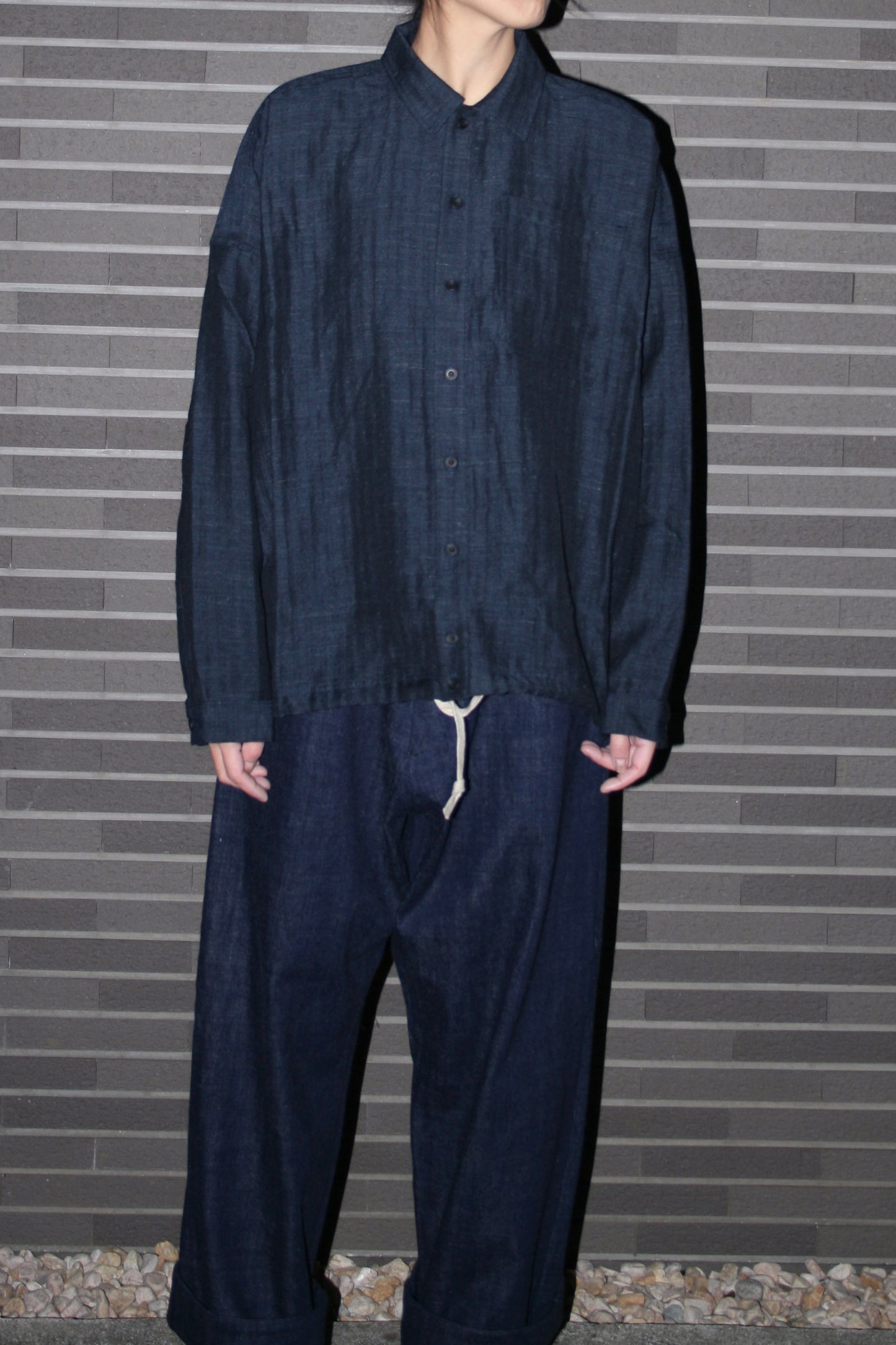 O PROJECT SOFT HERRINGBONE BOMBER SHIRT - NAVY