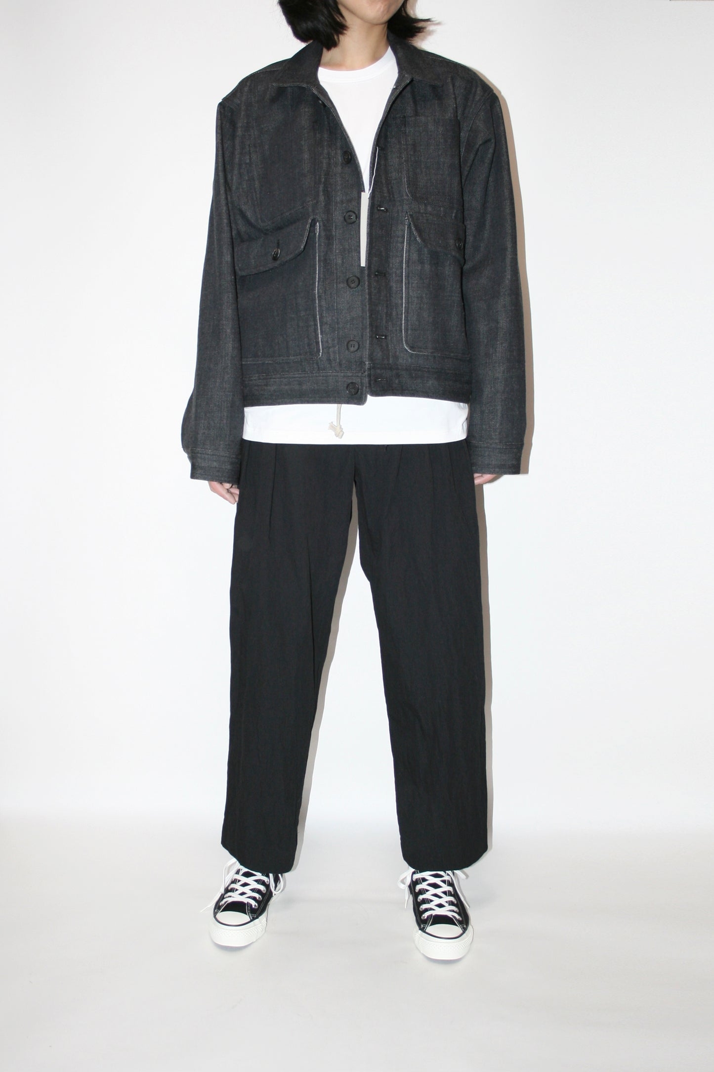 VOAAOV COTTON X NYLON RUDEBACK HALF PANTS - BLACK