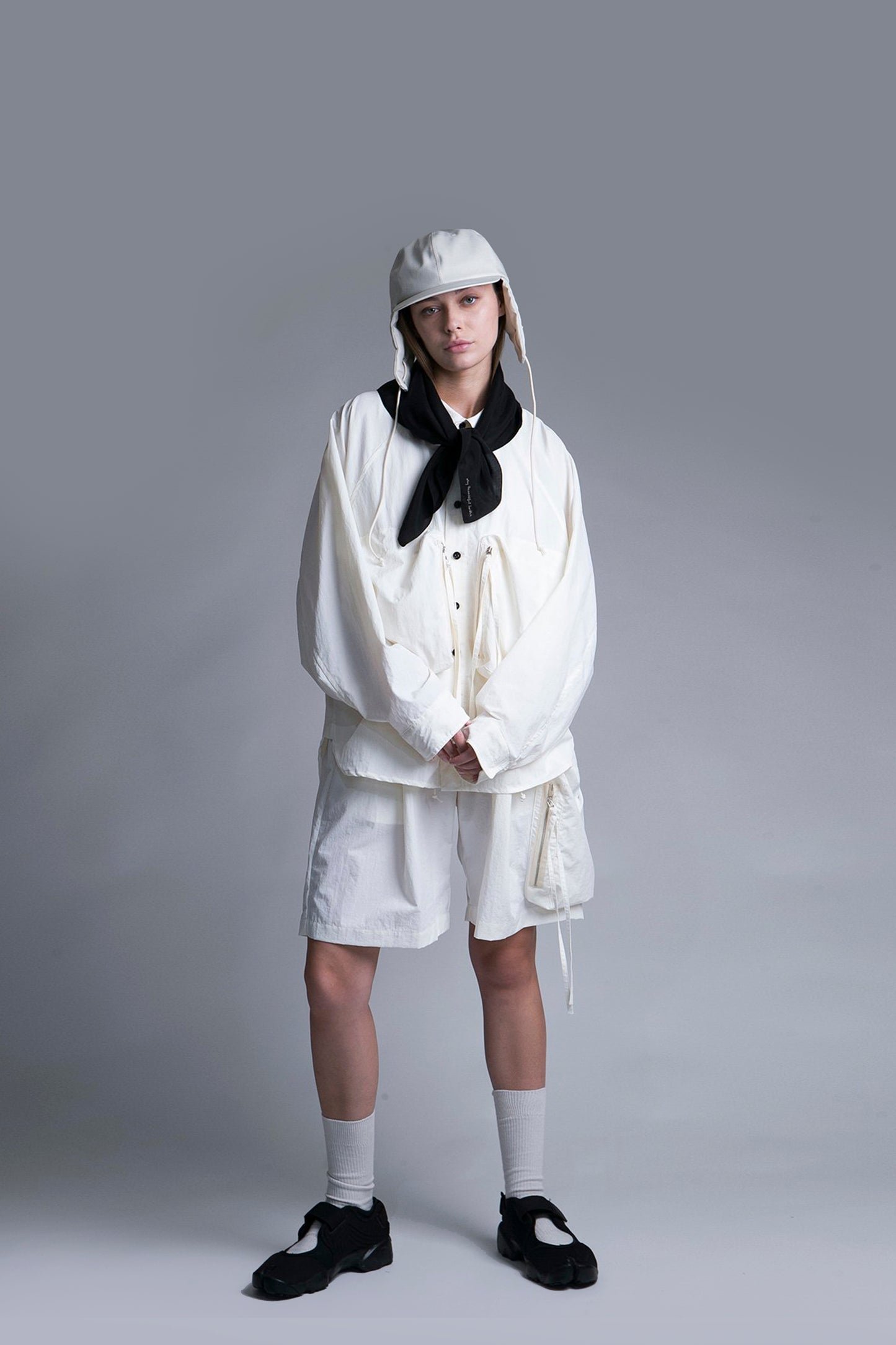 MY BEAUTIFUL LANDLET NYLON DYED TAFFETA BIG POCKET SHIRT - OFF WHITE