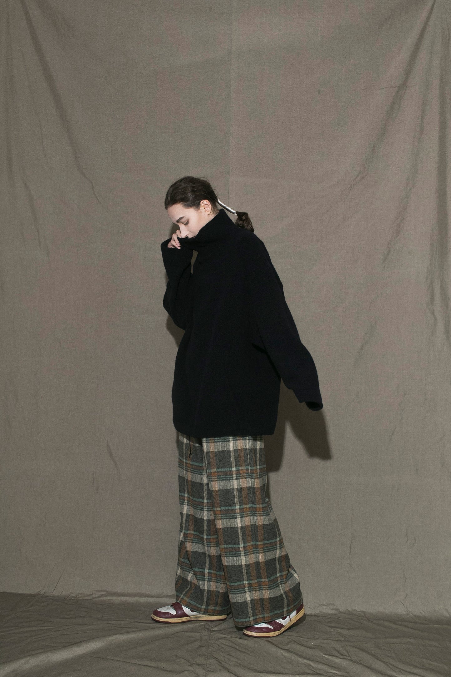 MY BEAUTIFUL LANDLET RECYCLED WOOL PILE HIGH NECK SWEATER - NAVY