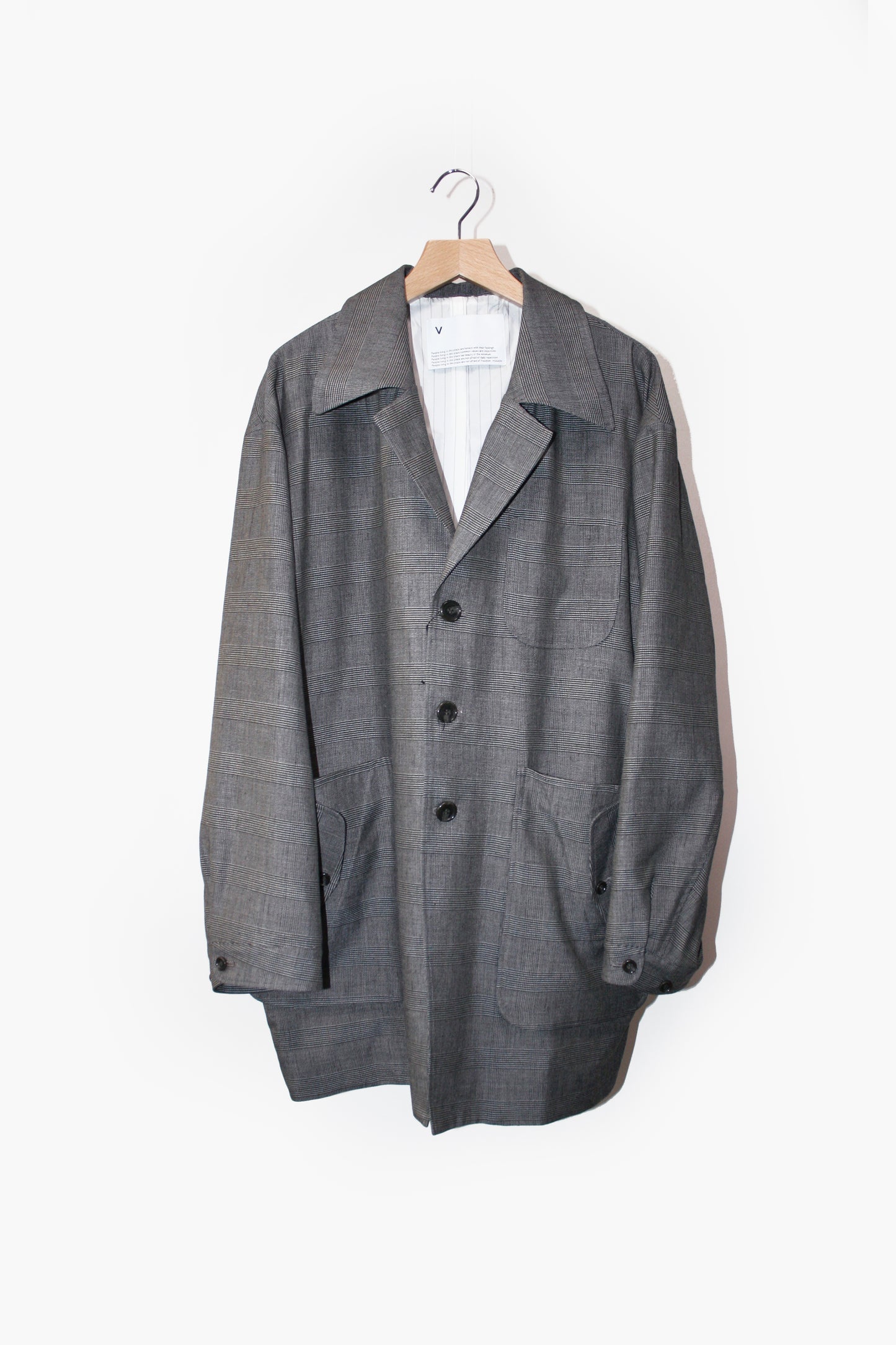 VOAAOV BISHU LINEN x POLYESTER BLENDED YARN GLENCHECK JACKET - BEIGE/CHECK