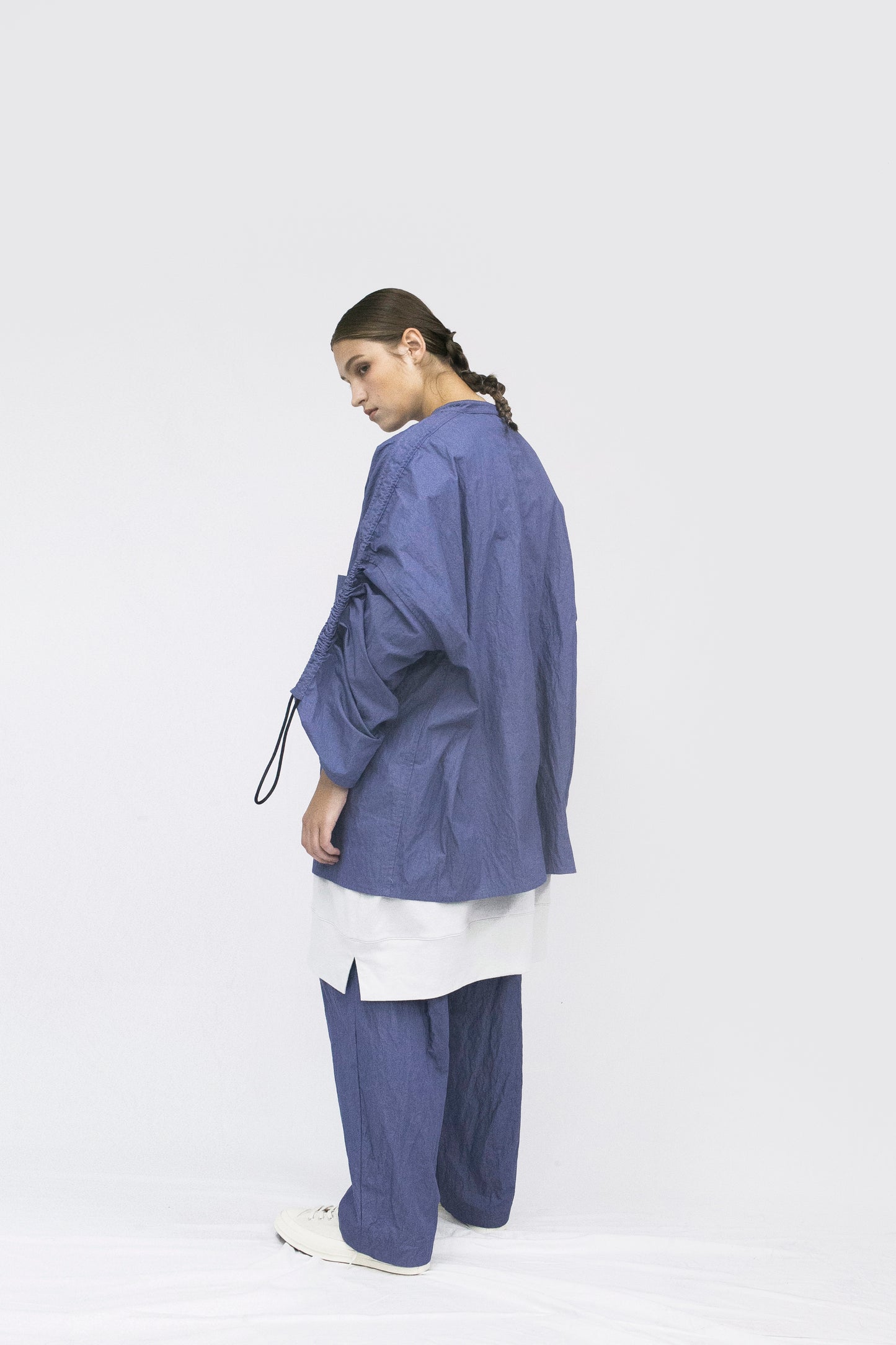 VOAAOV COTTON x NYLON RUDEBACK HALF SHIRT - PURPLE