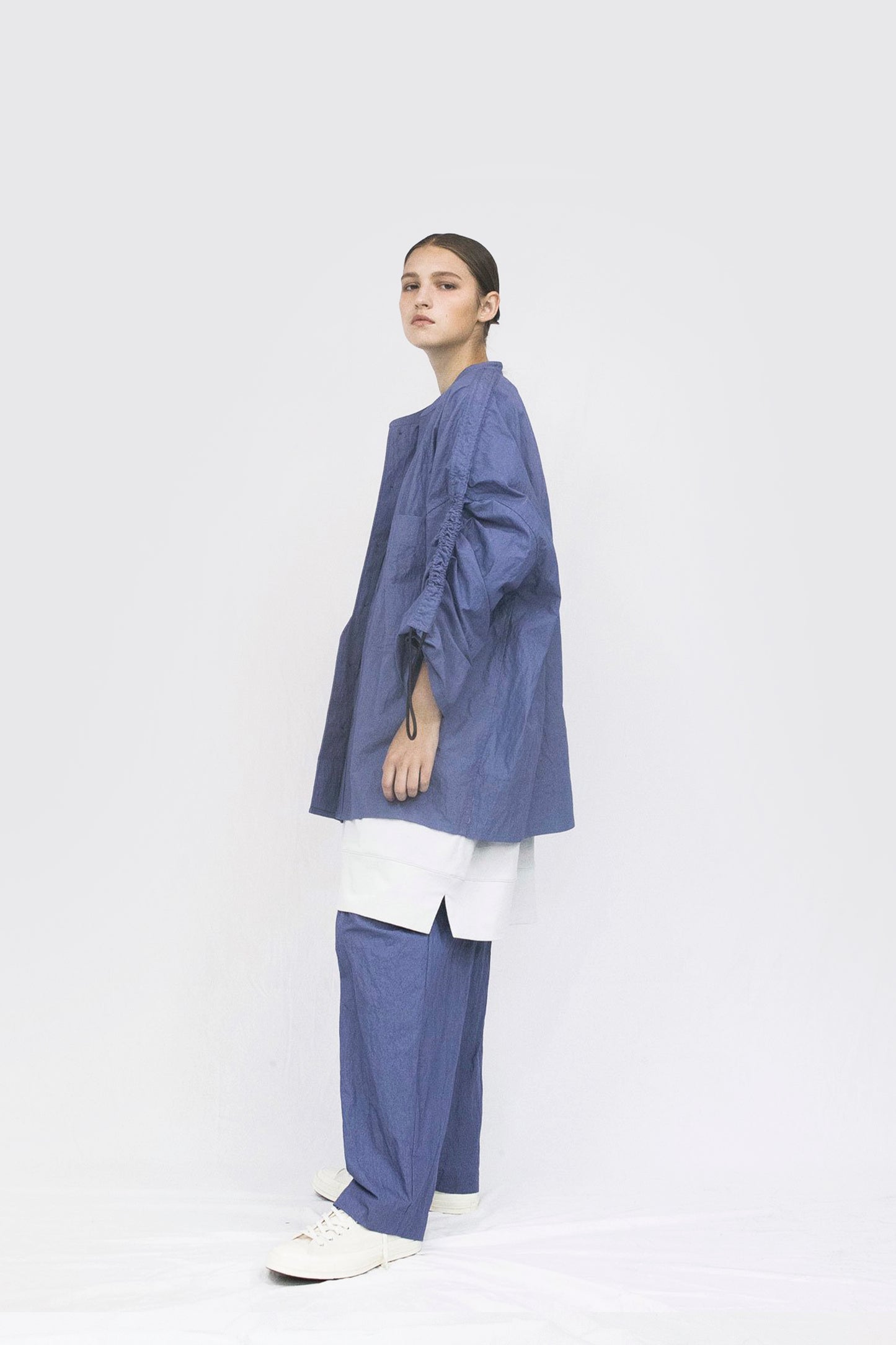 VOAAOV COTTON x NYLON RUDEBACK HALF SHIRT - PURPLE