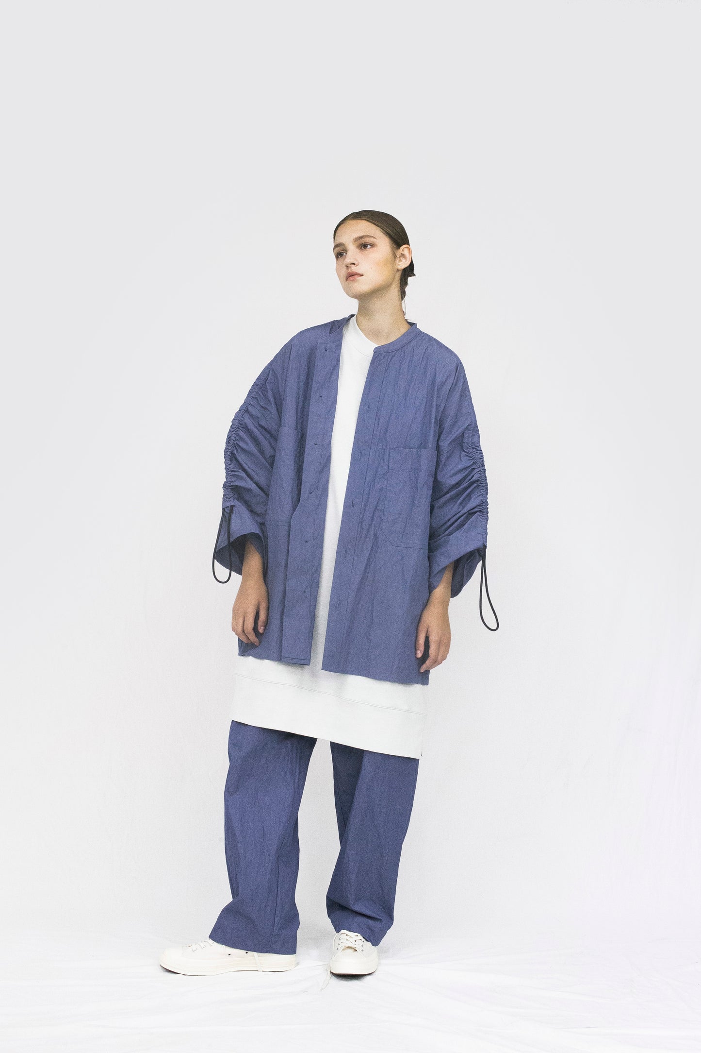 VOAAOV COTTON x NYLON RUDEBACK HALF SHIRT - PURPLE
