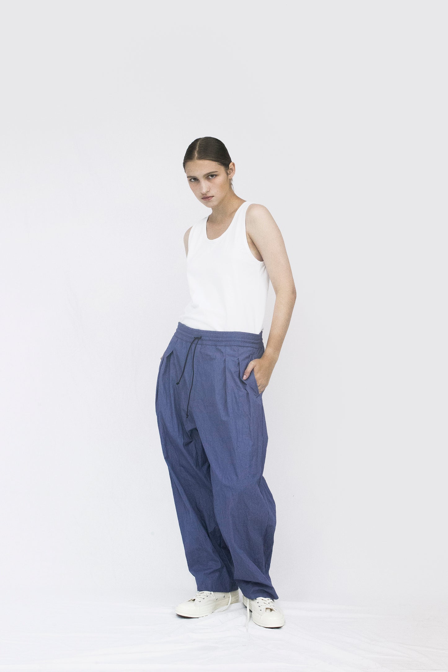 VOAAOV COTTON x NYLON RUDEBACK HALF PANTS - PURPLE