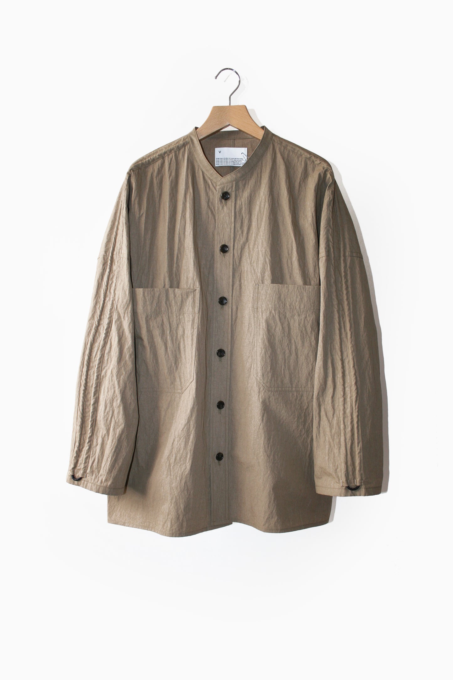 VOAAOV COTTON x NYLON RUDEBACK HALF SHIRT - BEIGE