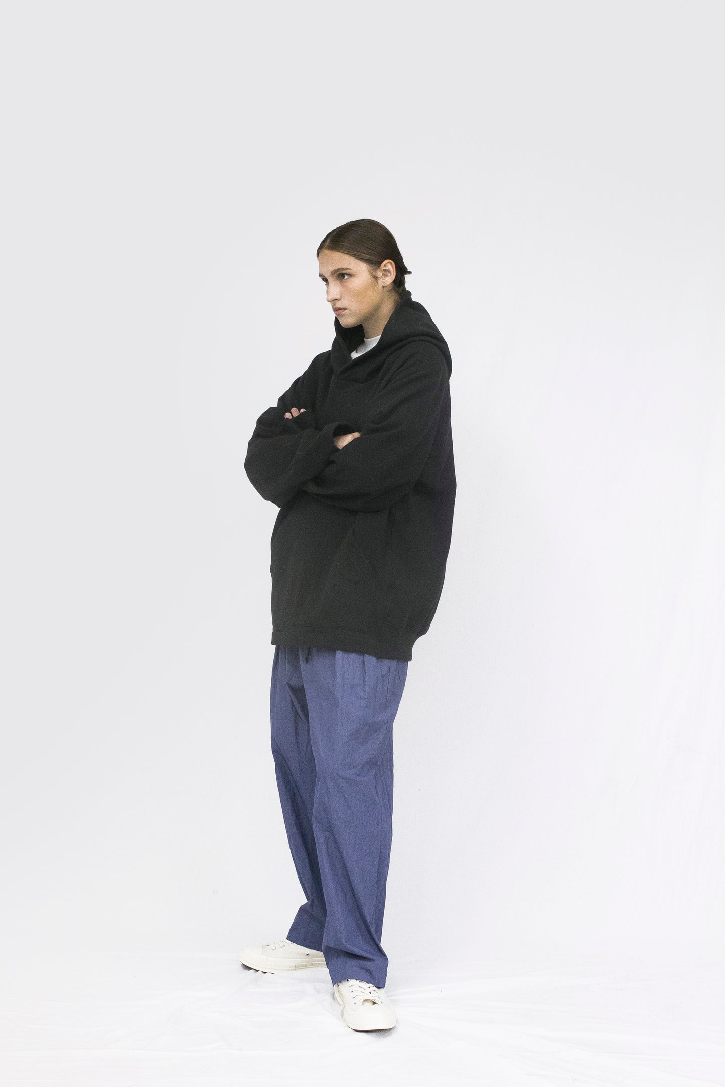 VOAAOV PILE SHAPE KNITTED HOODIE - CHARCOAL