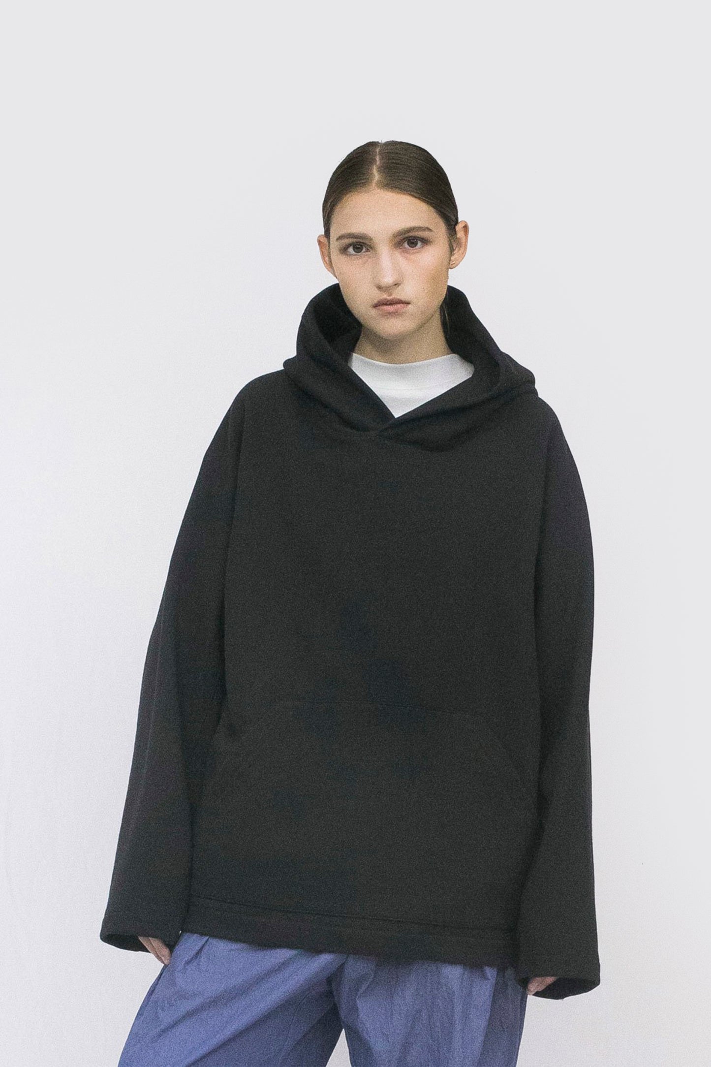 VOAAOV PILE SHAPE KNITTED HOODIE - CHARCOAL