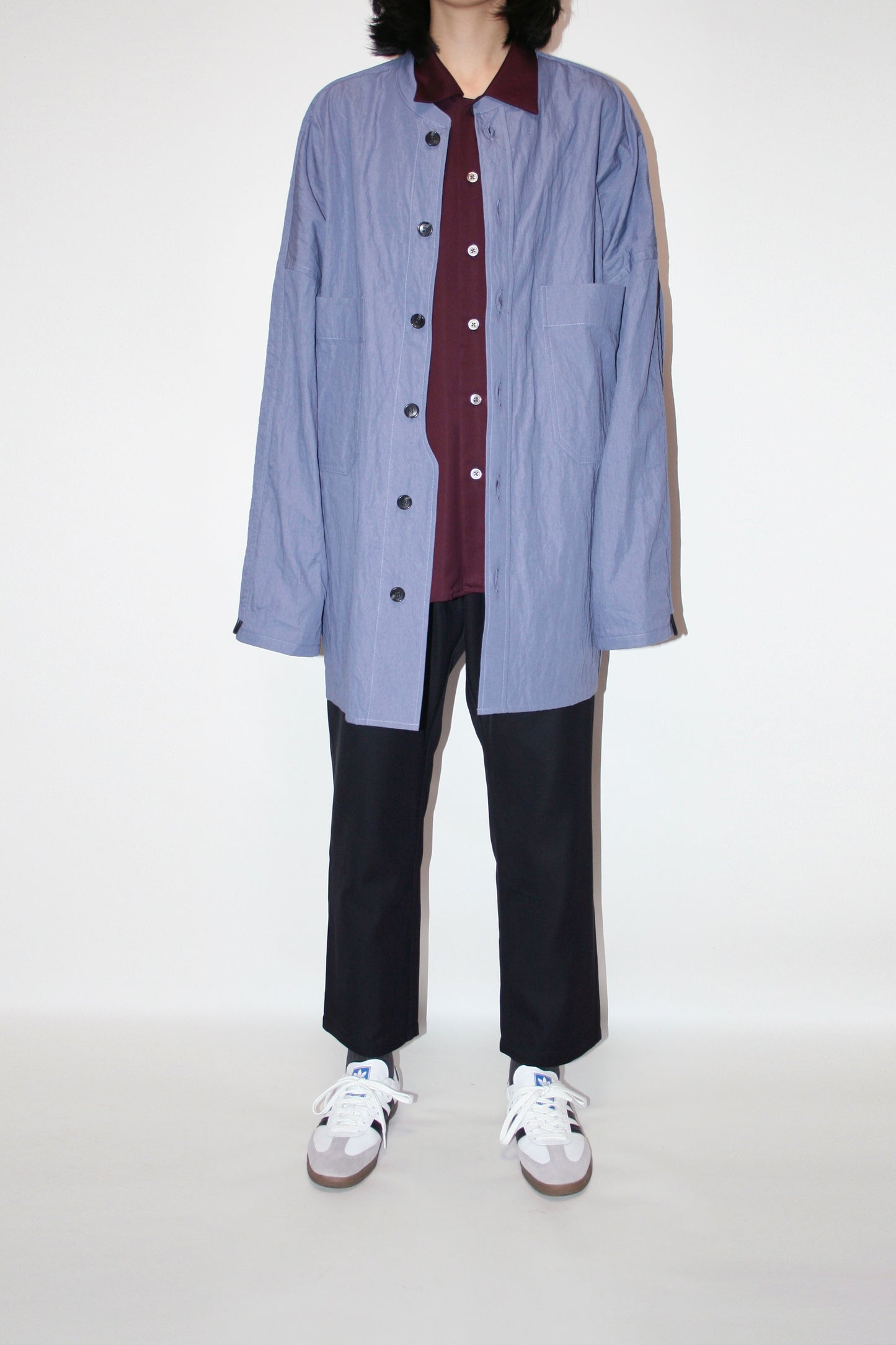 VOAAOV COTTON x NYLON RUDEBACK HALF SHIRT - PURPLE