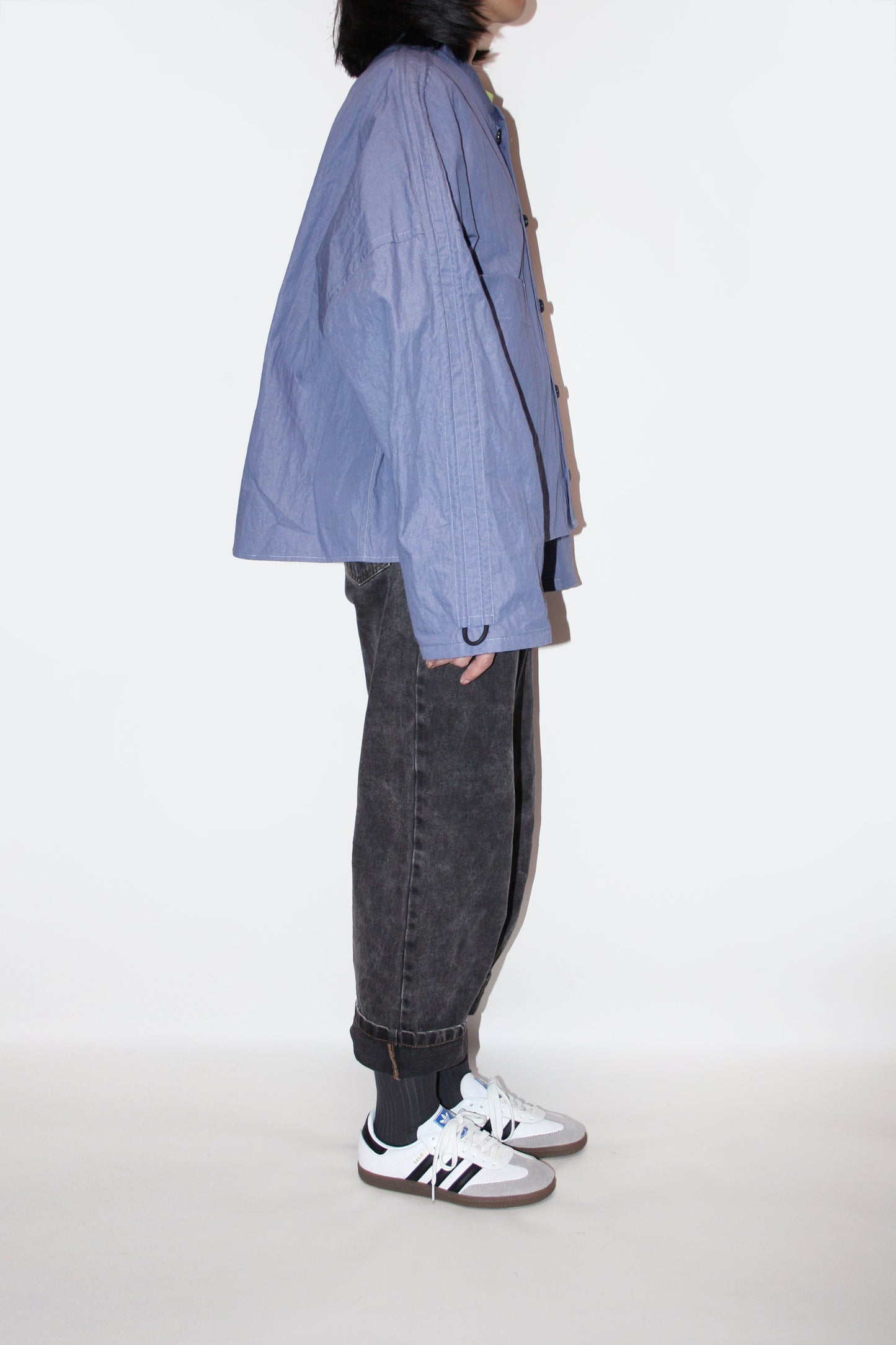 VOAAOV COTTON x NYLON RUDEBACK HALF SHIRT - PURPLE