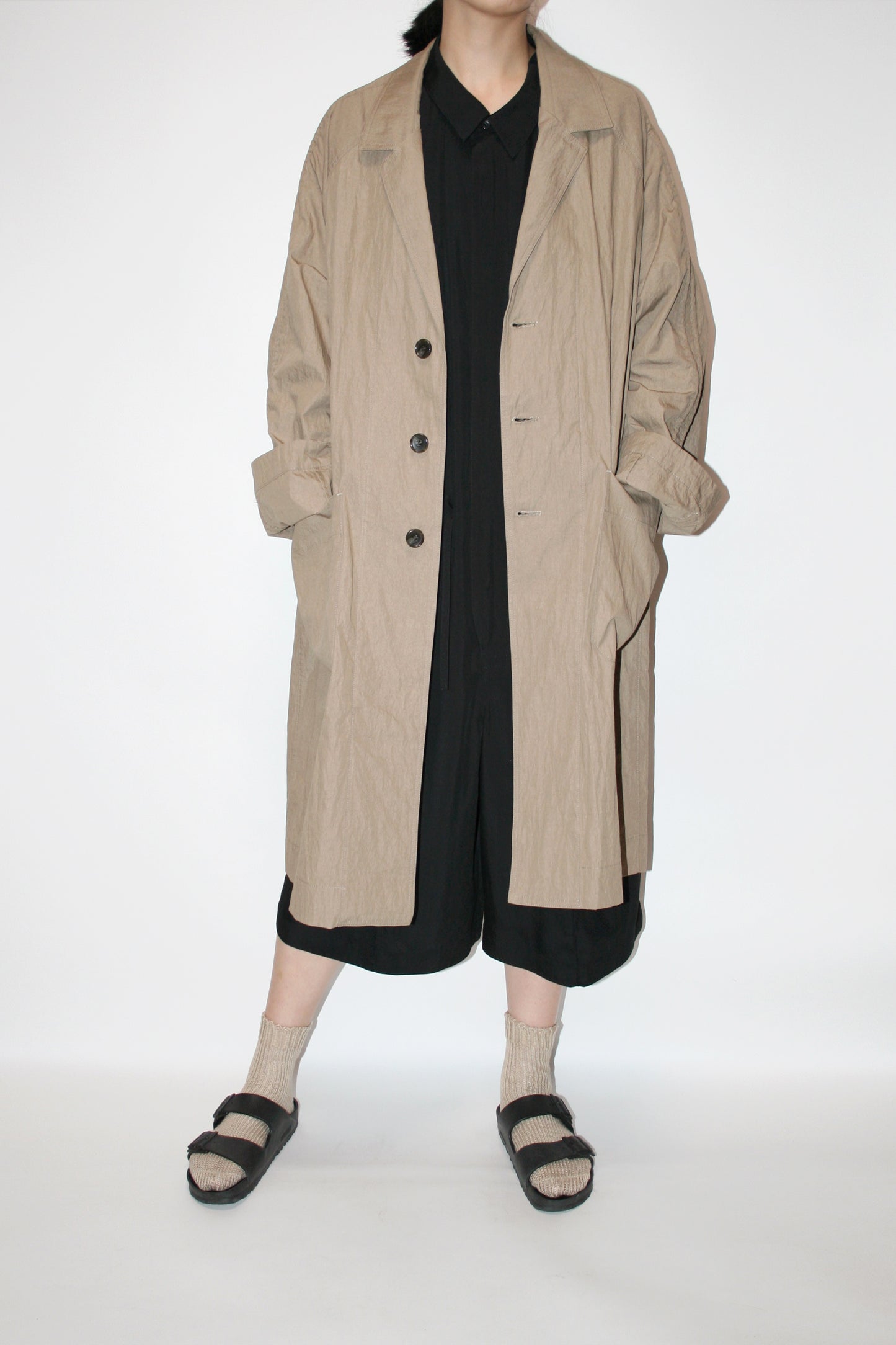 VOAAOV COTTON x NYLON RUDEBACK HALF COAT - BEIGE