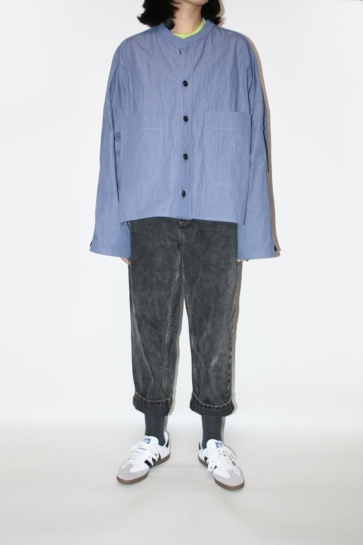 VOAAOV COTTON x NYLON RUDEBACK HALF SHIRT - PURPLE