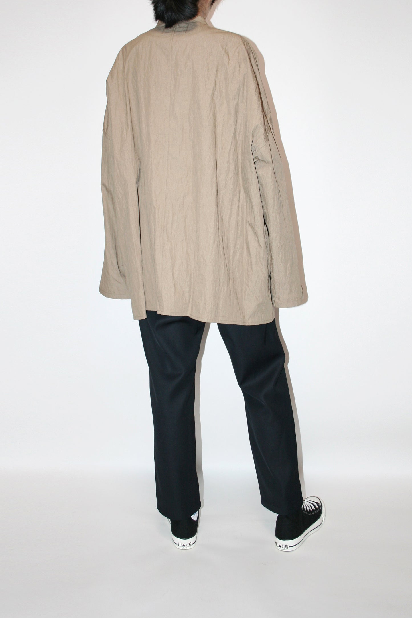VOAAOV COTTON x NYLON RUDEBACK HALF SHIRT - BEIGE
