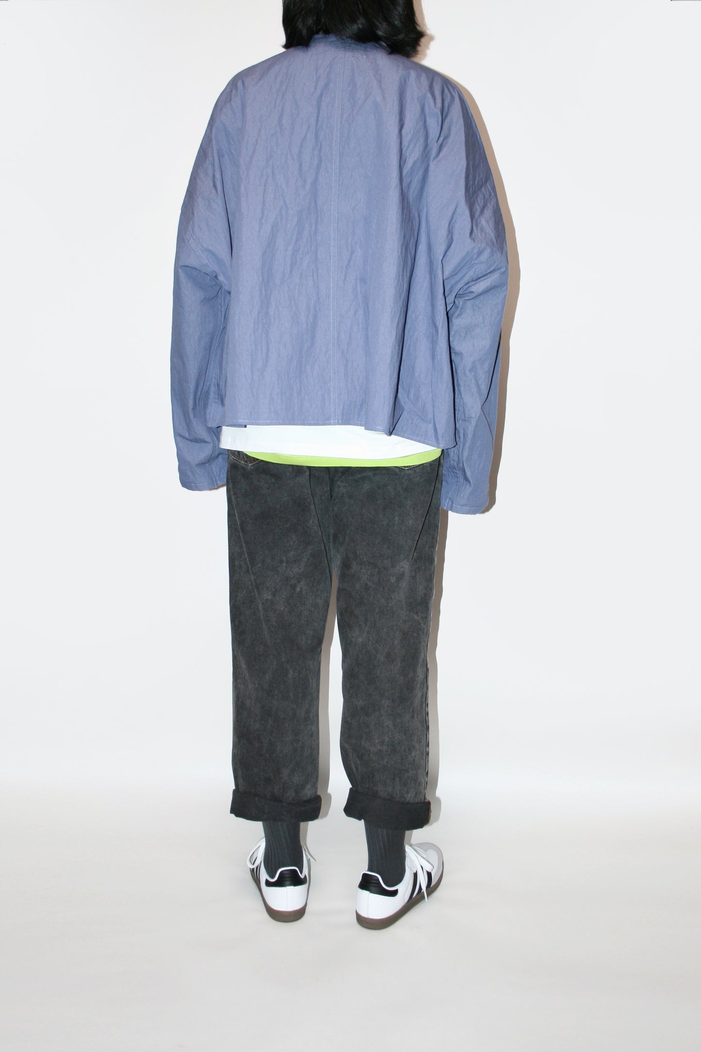 VOAAOV COTTON x NYLON RUDEBACK HALF SHIRT - PURPLE