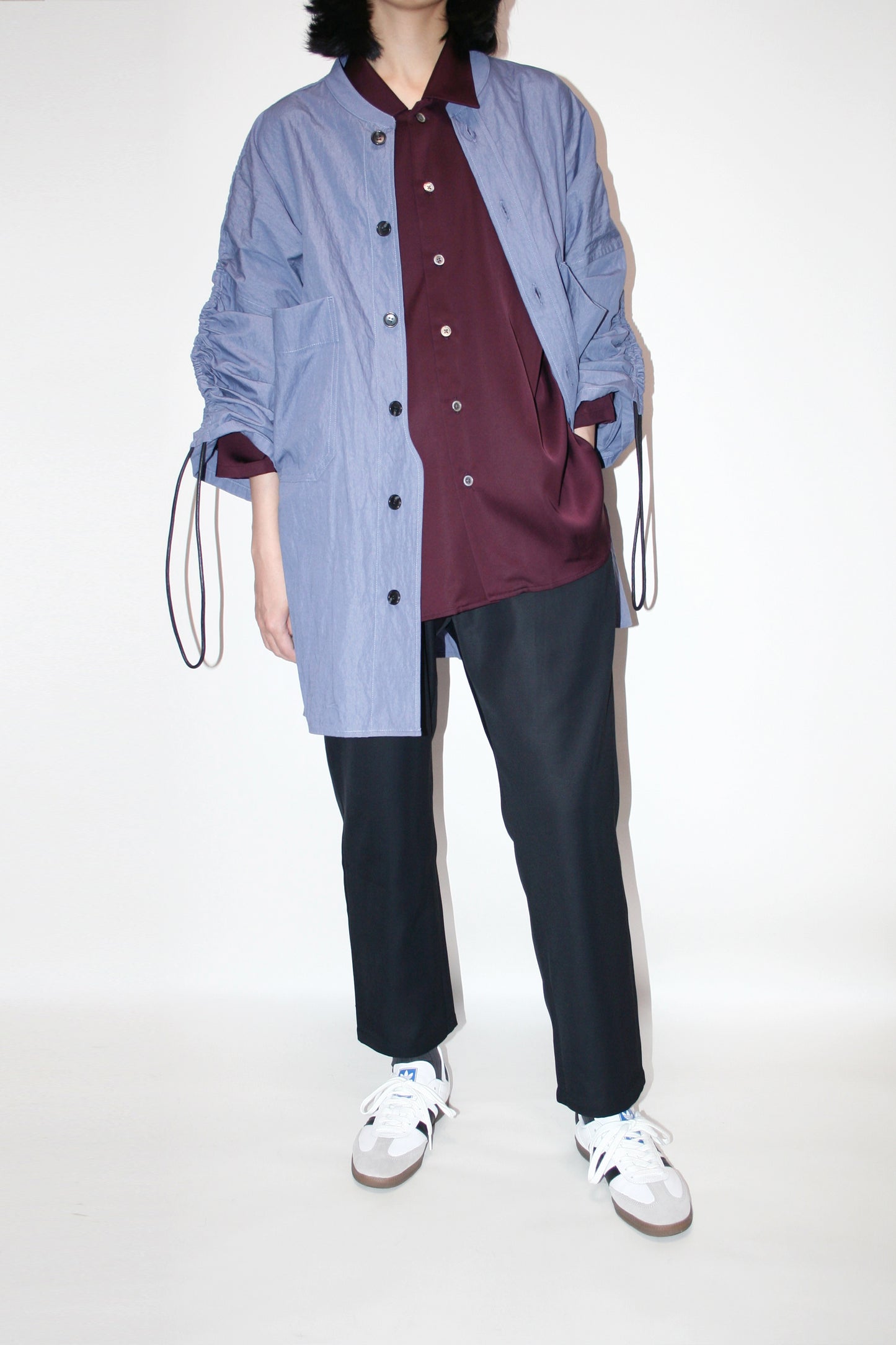 VOAAOV COTTON x NYLON RUDEBACK HALF SHIRT - PURPLE