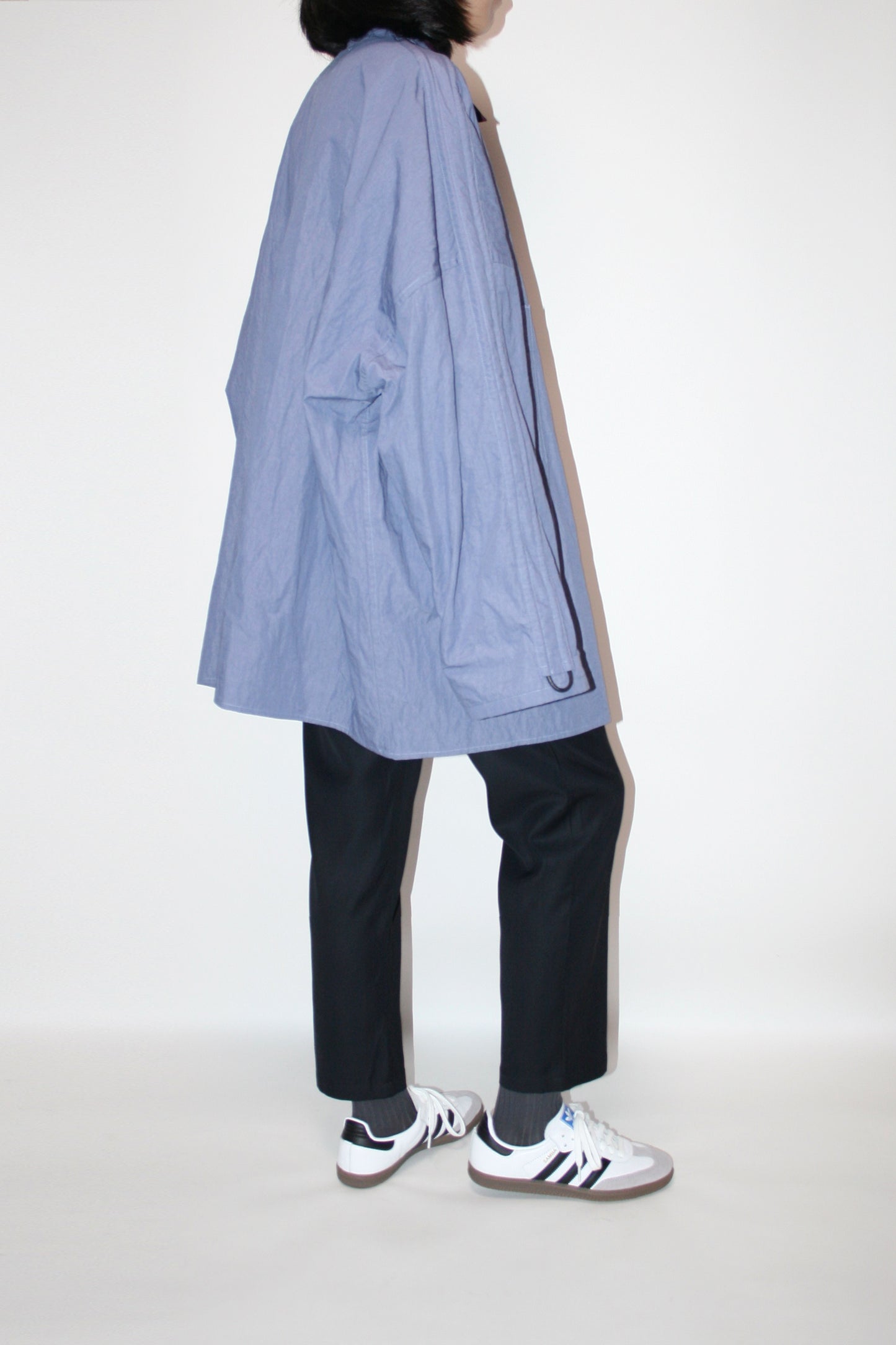 VOAAOV COTTON x NYLON RUDEBACK HALF SHIRT - PURPLE
